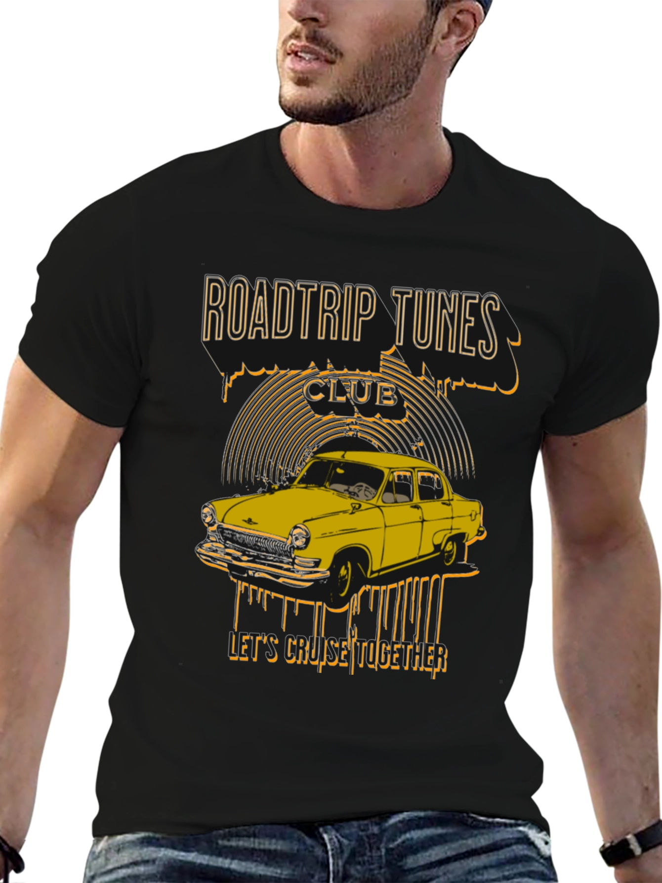 Roadtrip Tunes Club T-Shirt - Classic Car Design