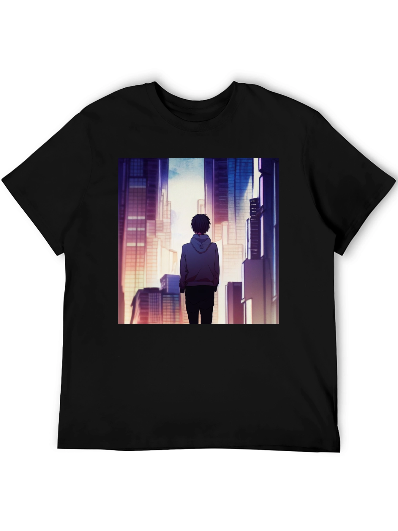 Anime Cityscape Graphic Black T-Shirt