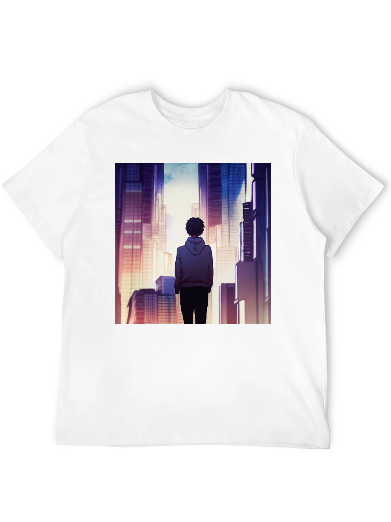Anime Cityscape Graphic Black T-Shirt