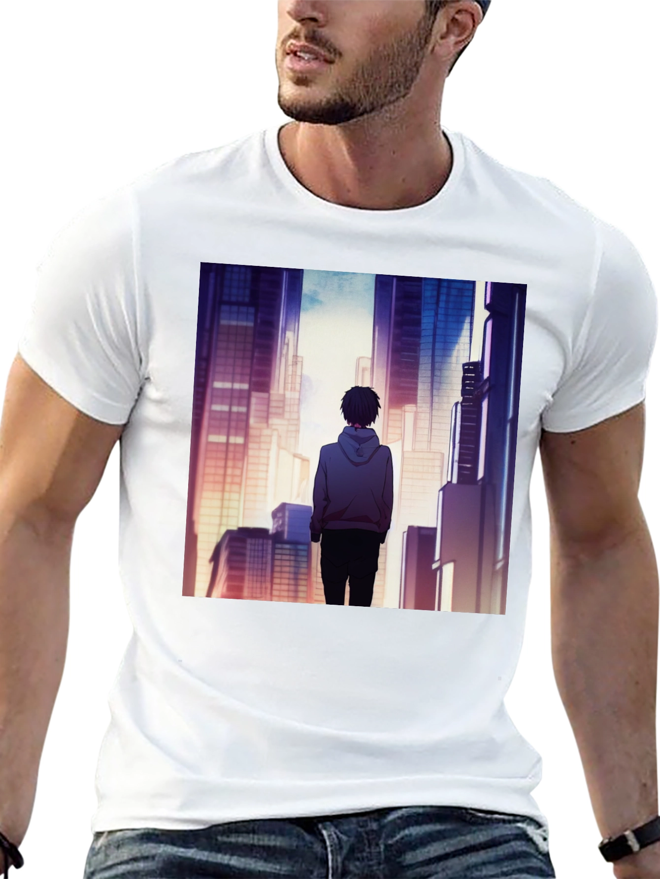 Anime Cityscape Graphic Black T-Shirt
