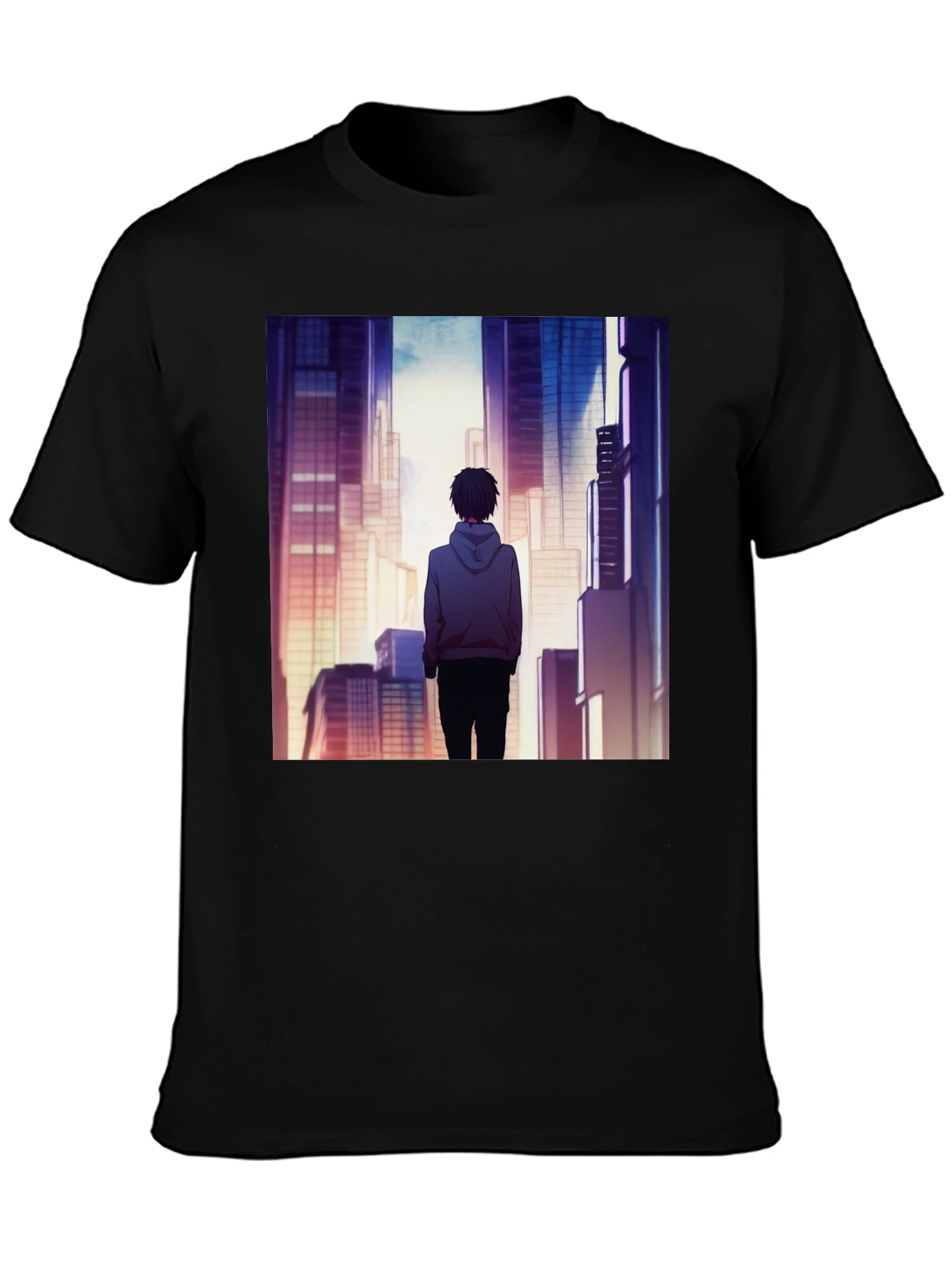 Anime Cityscape Graphic Black T-Shirt