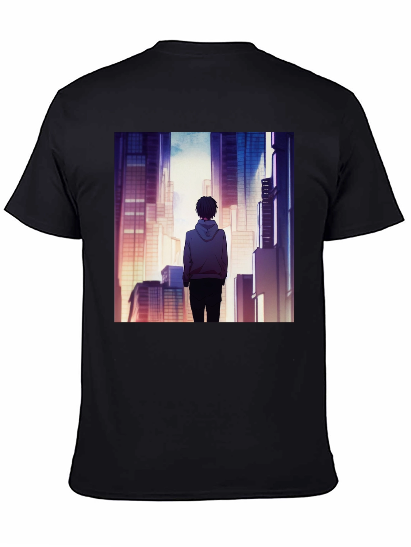 Anime Cityscape Graphic Black T-Shirt