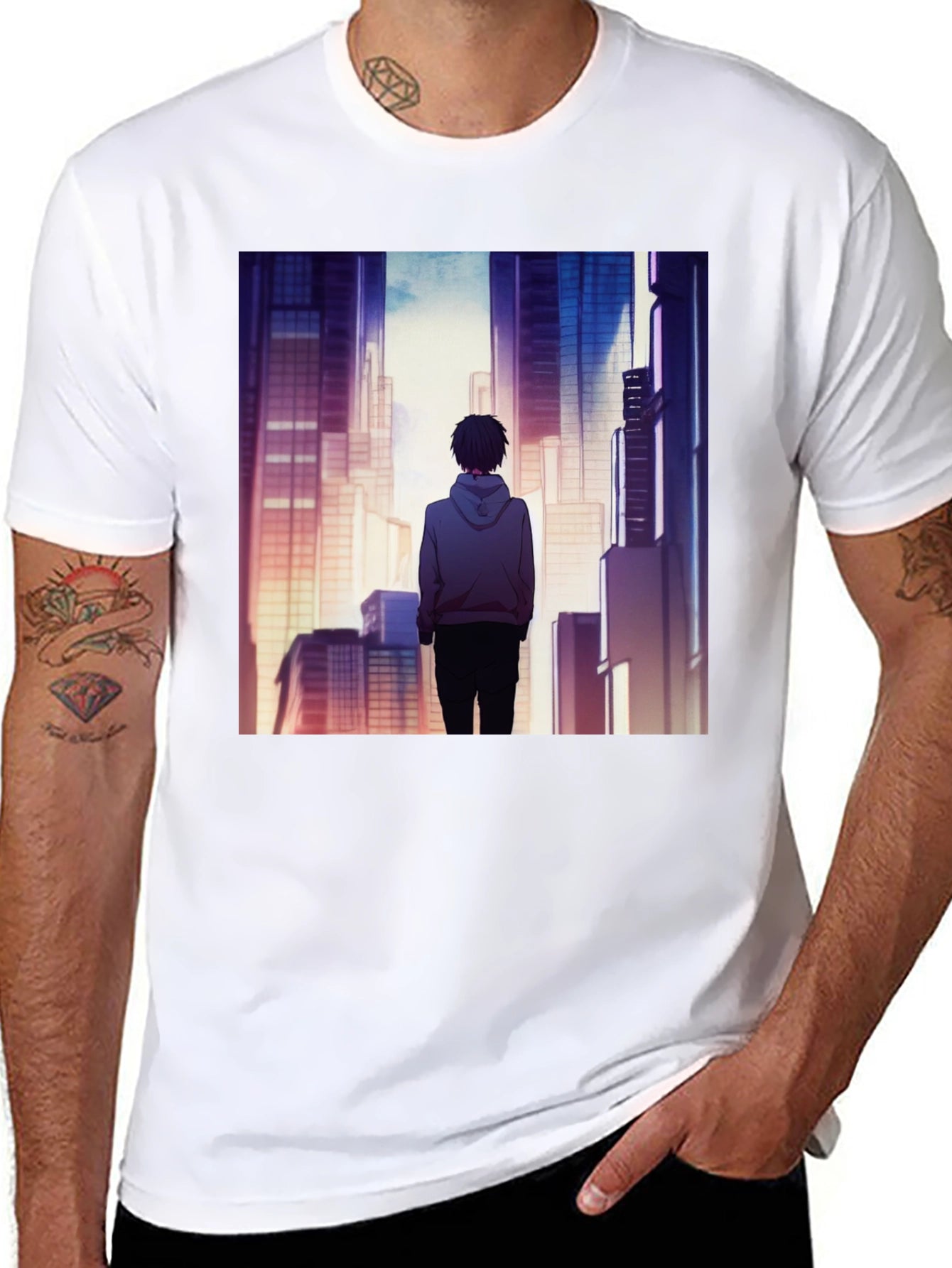 Anime Cityscape Graphic Black T-Shirt