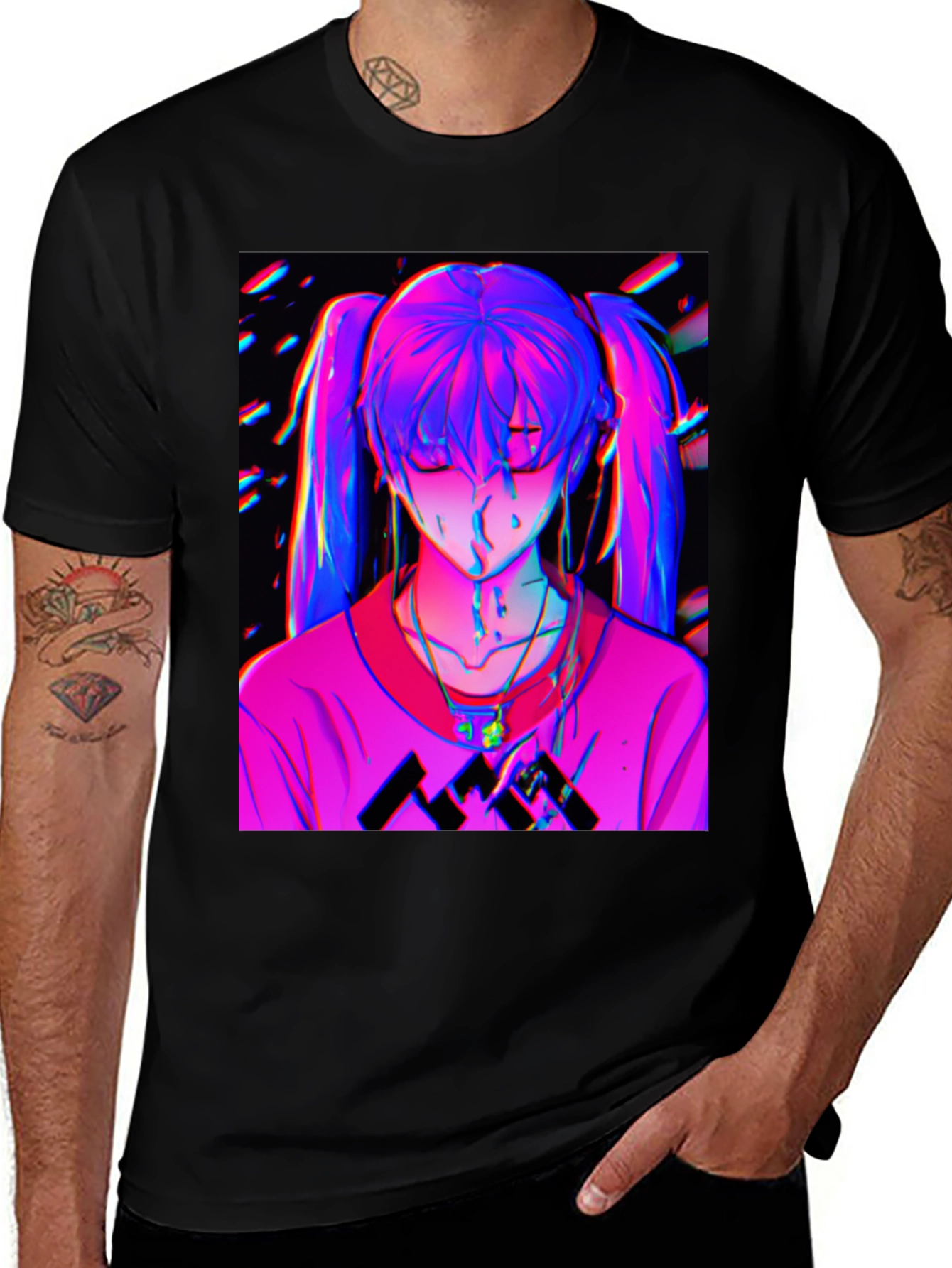 Anime Girl Graphic Print Black T-Shirt