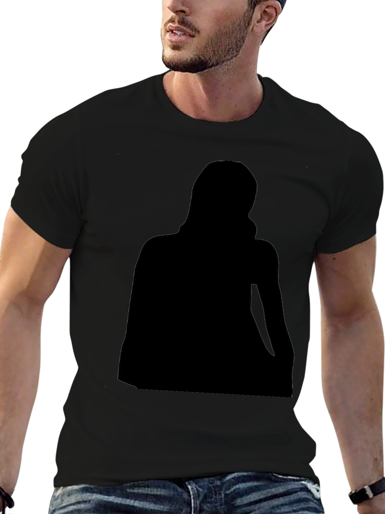 Black Crew Neck T-Shirt with Silhouette Graphic