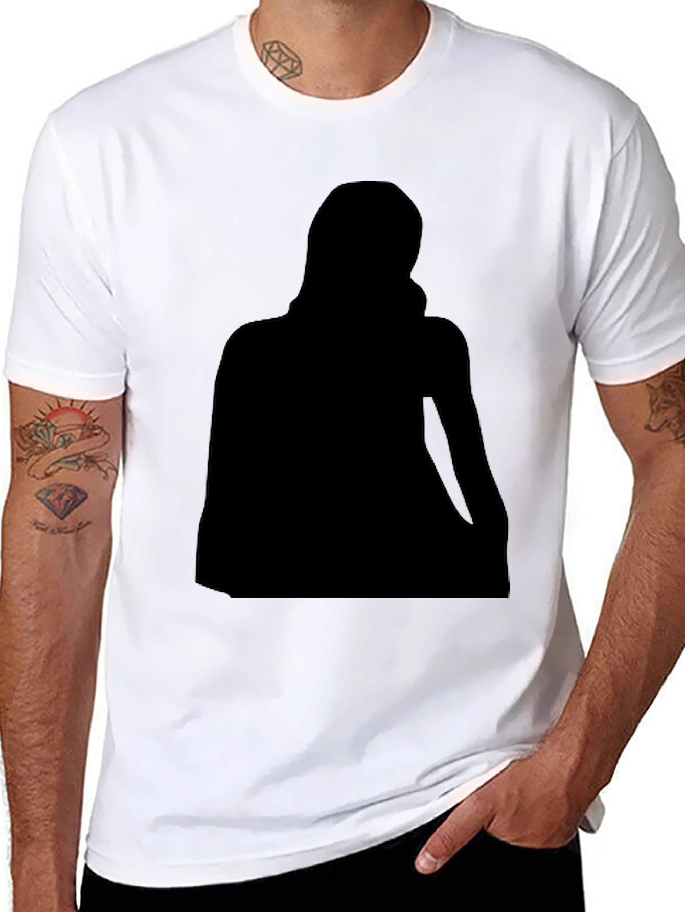 Black Crew Neck T-Shirt with Silhouette Graphic