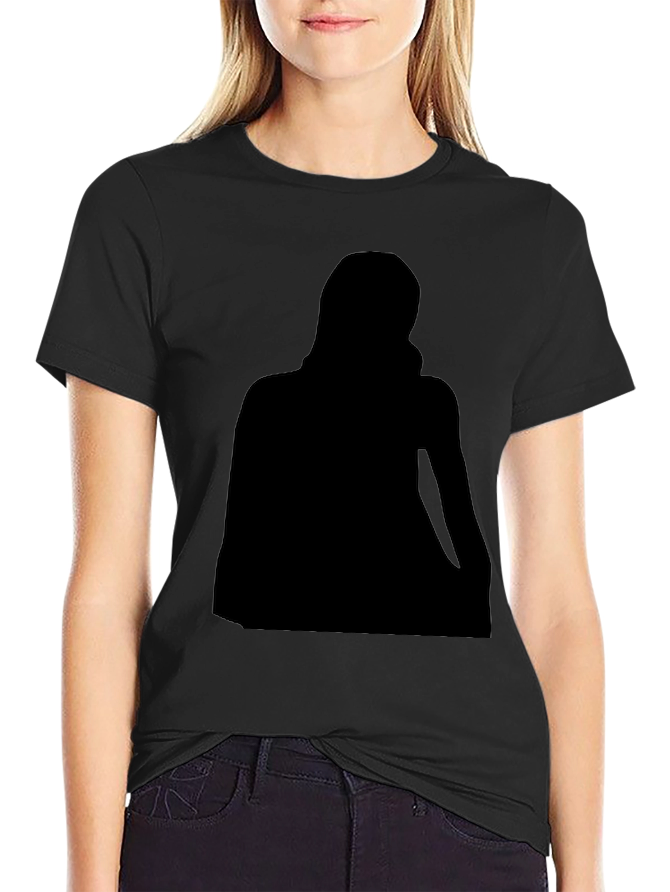Black Crew Neck T-Shirt with Silhouette Graphic