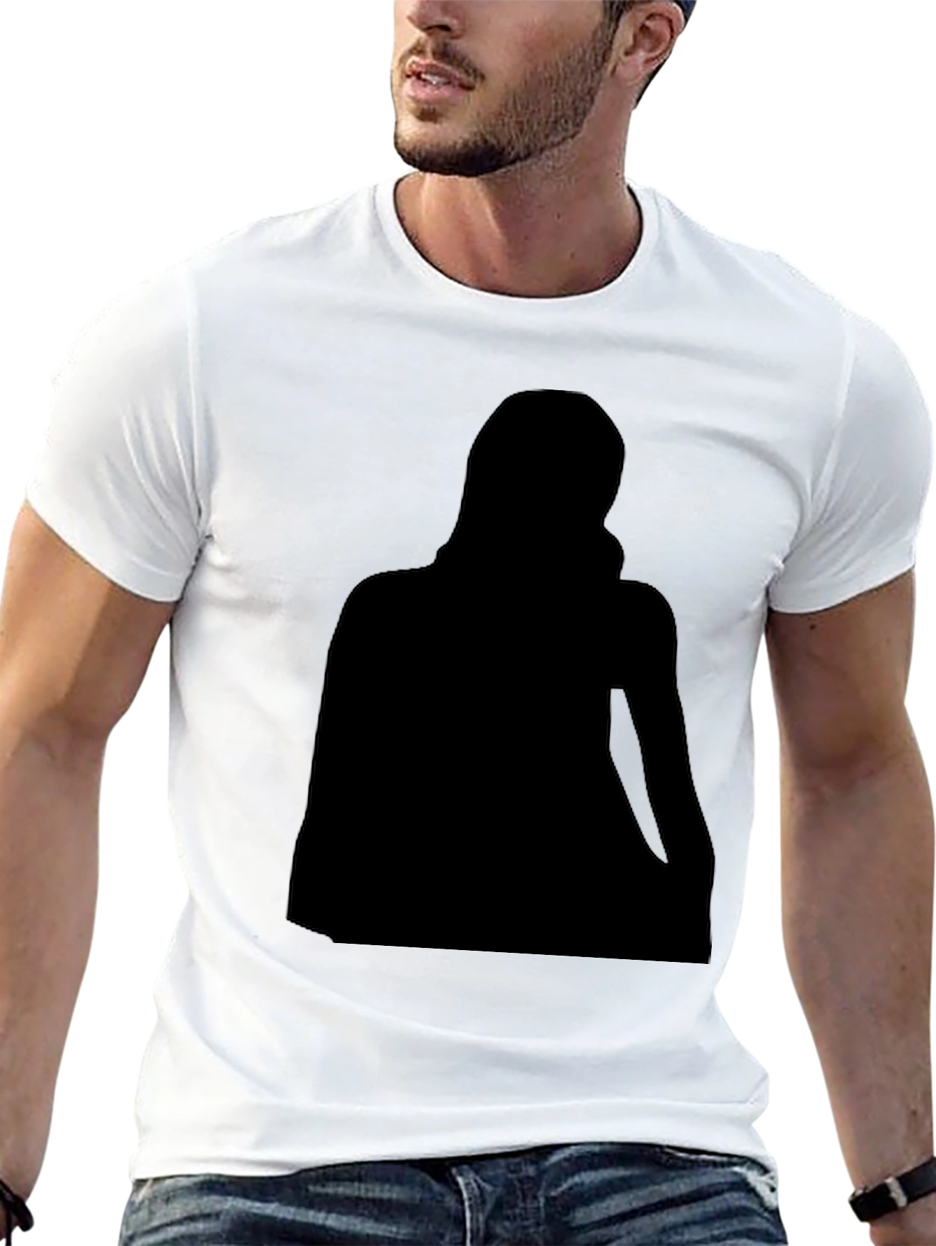 Black Crew Neck T-Shirt with Silhouette Graphic