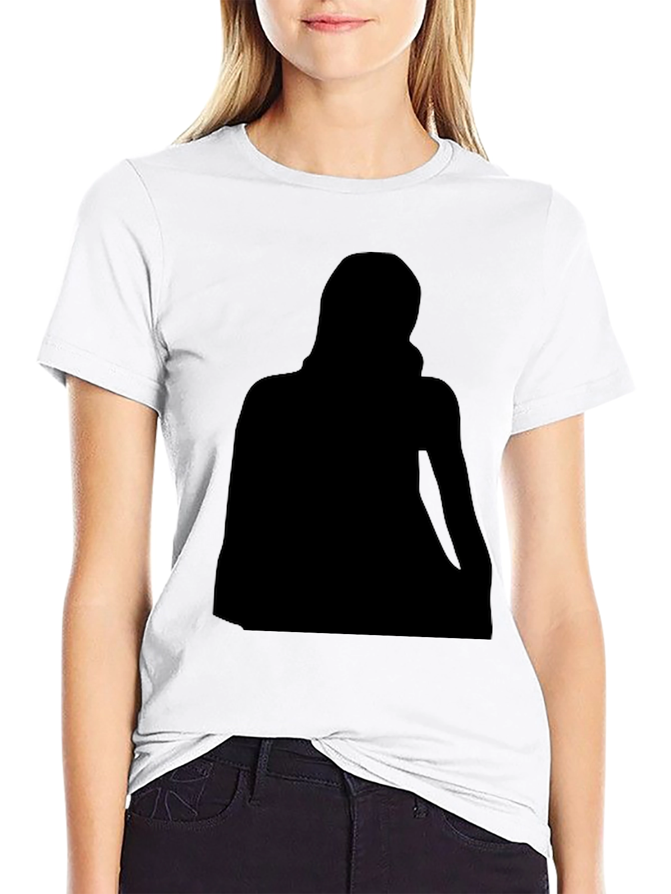 Black Crew Neck T-Shirt with Silhouette Graphic