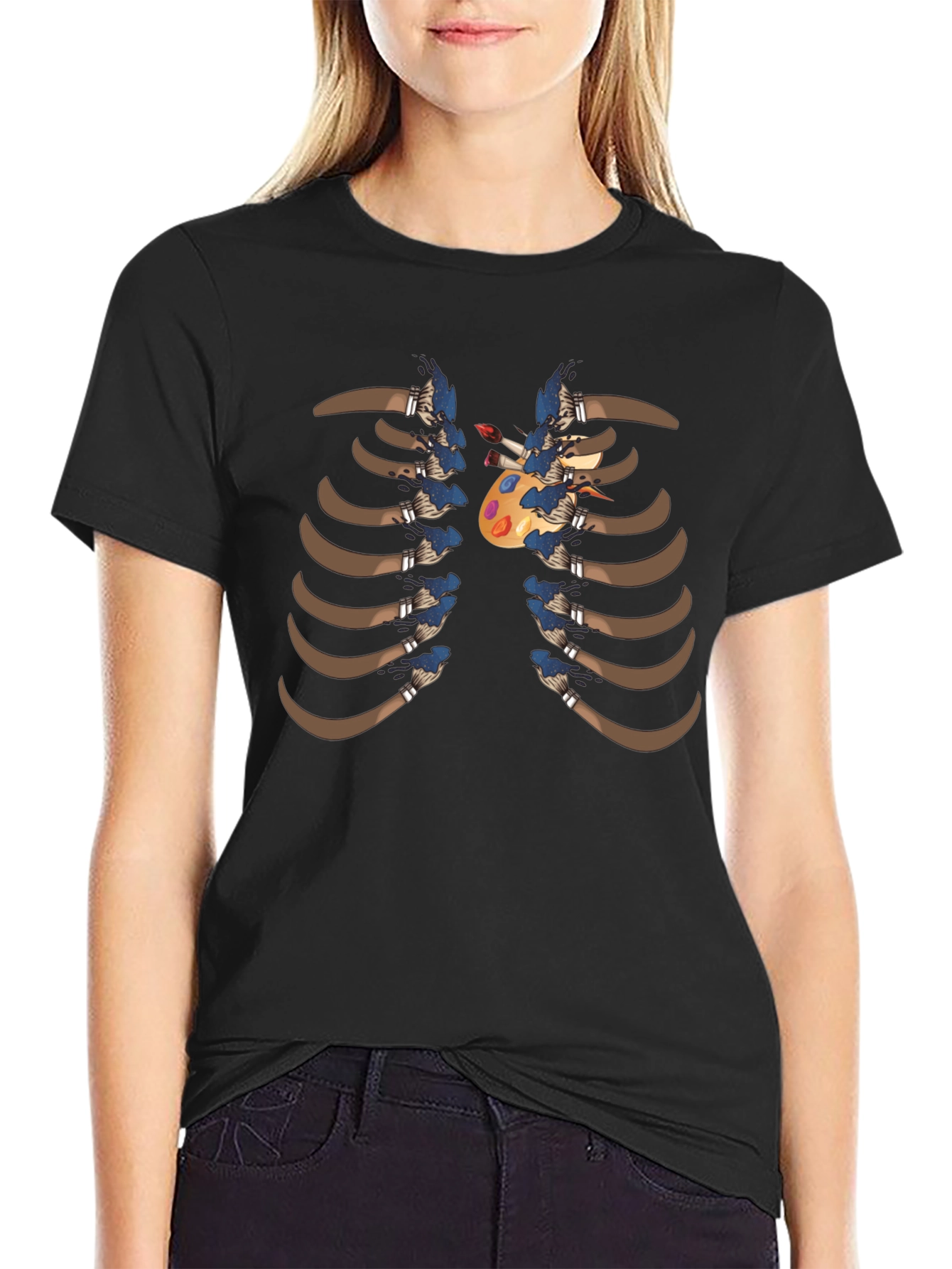 Artist Rib Cage T-Shirt - Painter Palette Heart Design