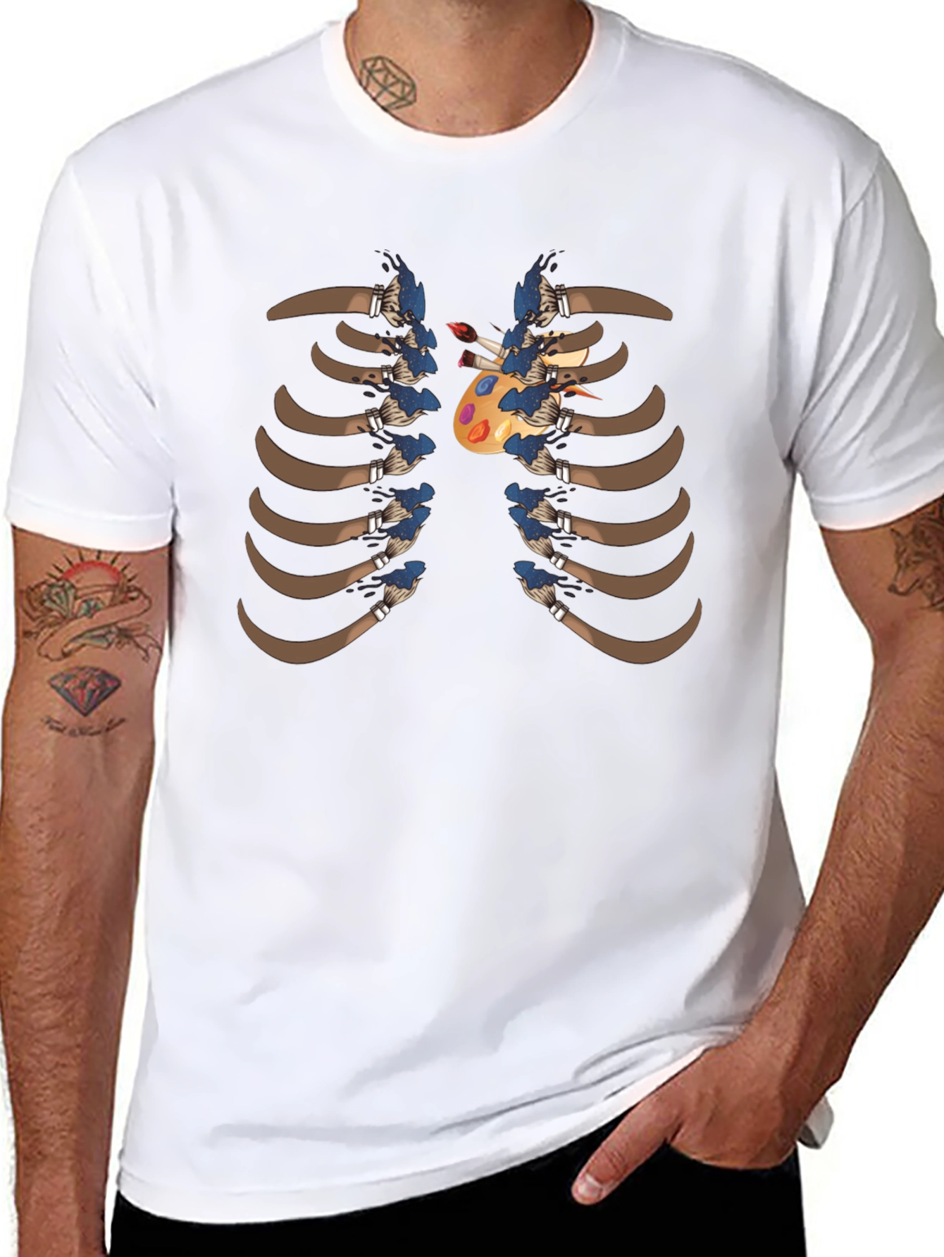 Artist Rib Cage T-Shirt - Painter Palette Heart Design