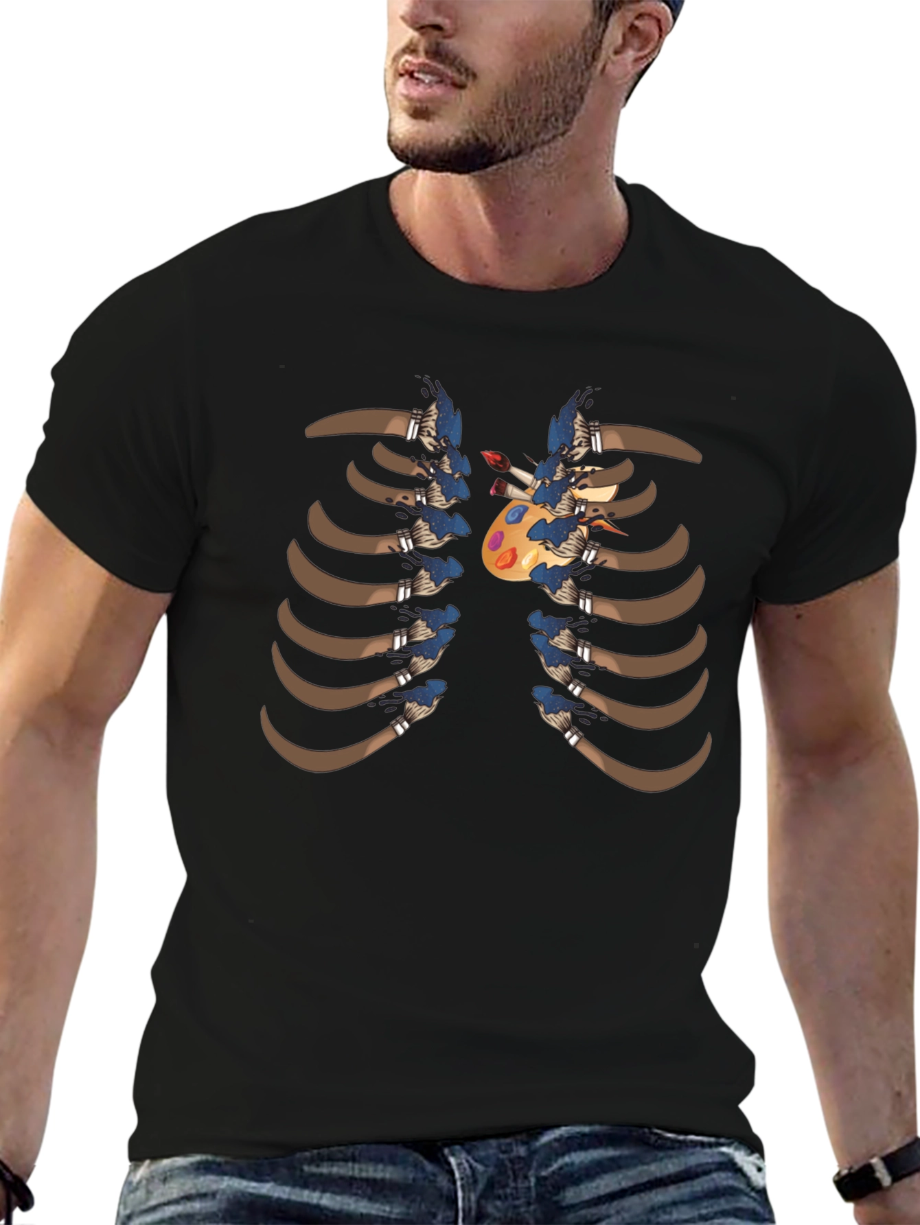 Artist Rib Cage T-Shirt - Painter Palette Heart Design