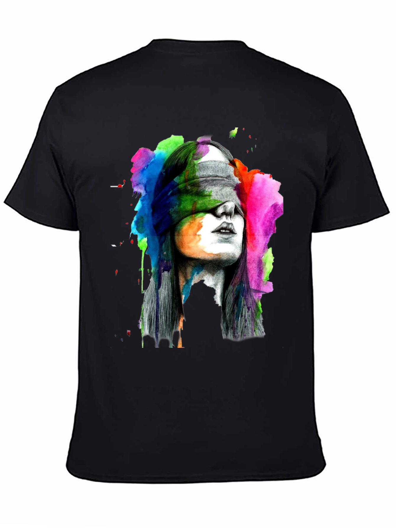 Blindfolded Woman Graphic Tee - Artistic Black T-Shirt
