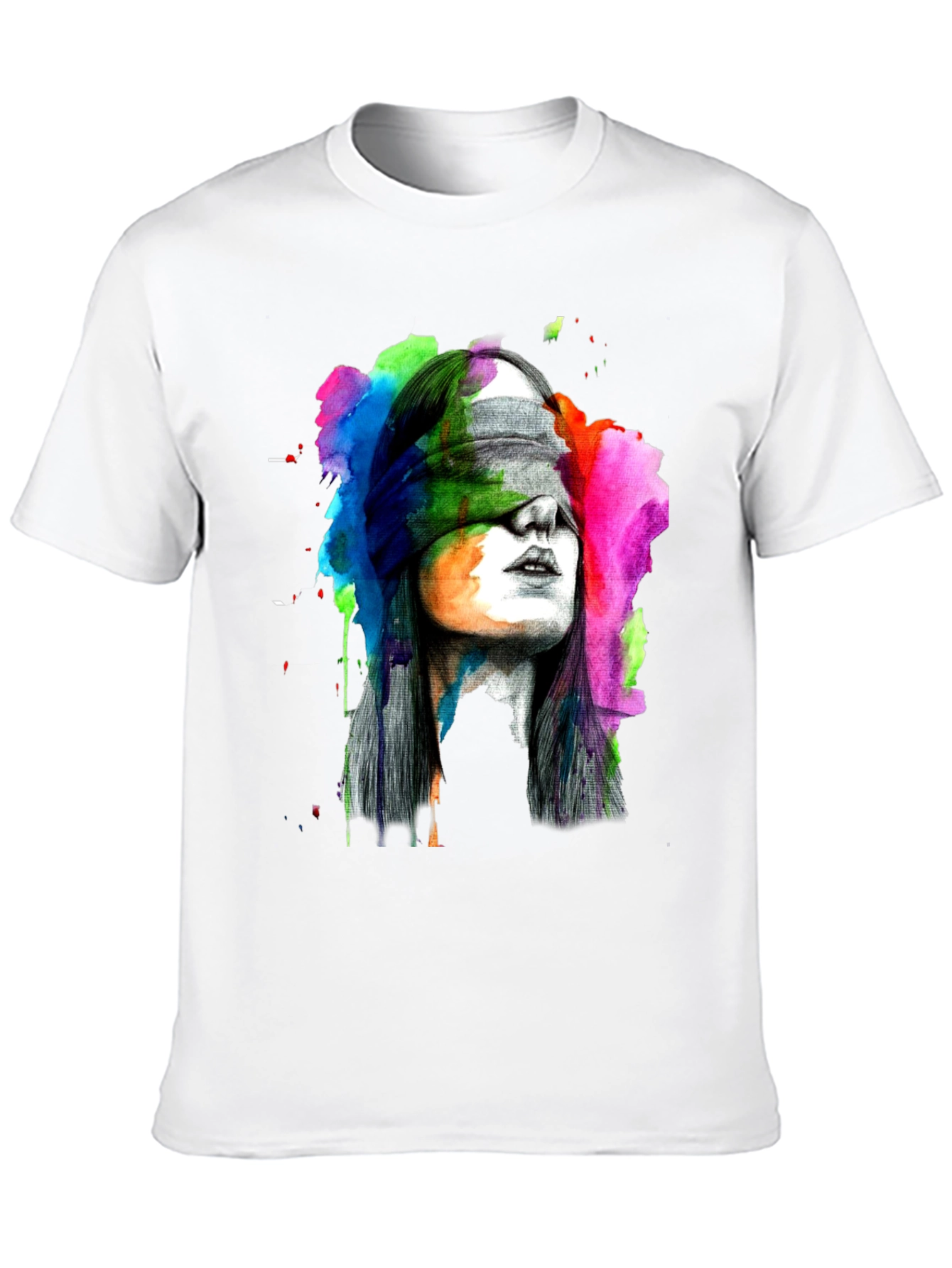 Blindfolded Woman Graphic Tee - Artistic Black T-Shirt
