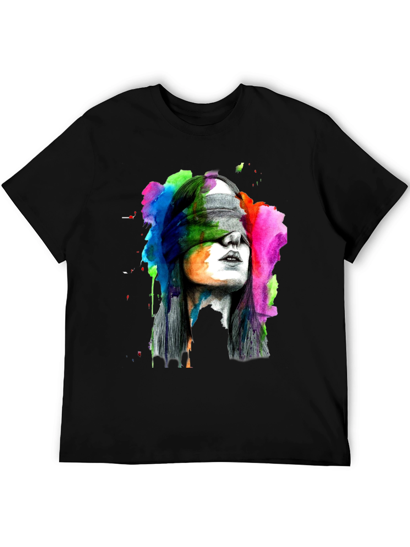 Blindfolded Woman Graphic Tee - Artistic Black T-Shirt