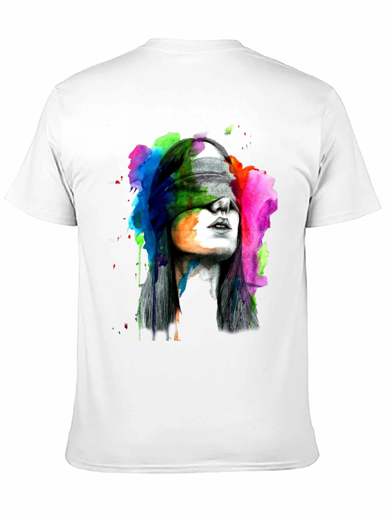 Blindfolded Woman Graphic Tee - Artistic Black T-Shirt