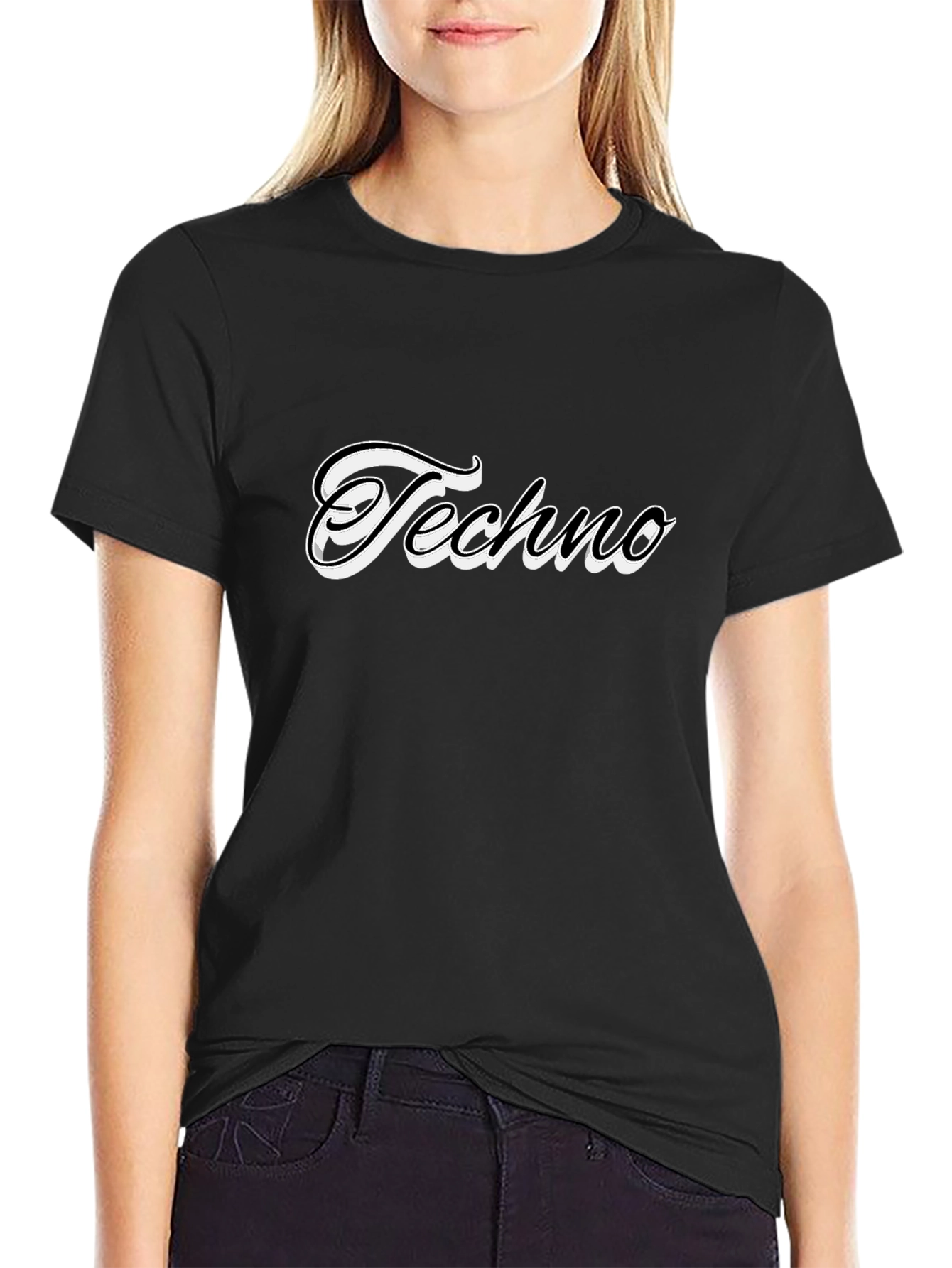 Techno Graphic Tee - Black Cotton Casual T-Shirt