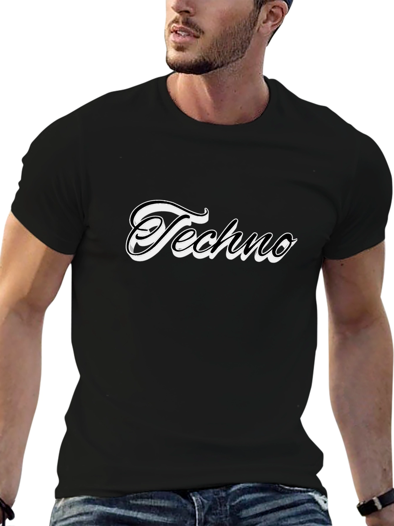 Techno Graphic Tee - Black Cotton Casual T-Shirt