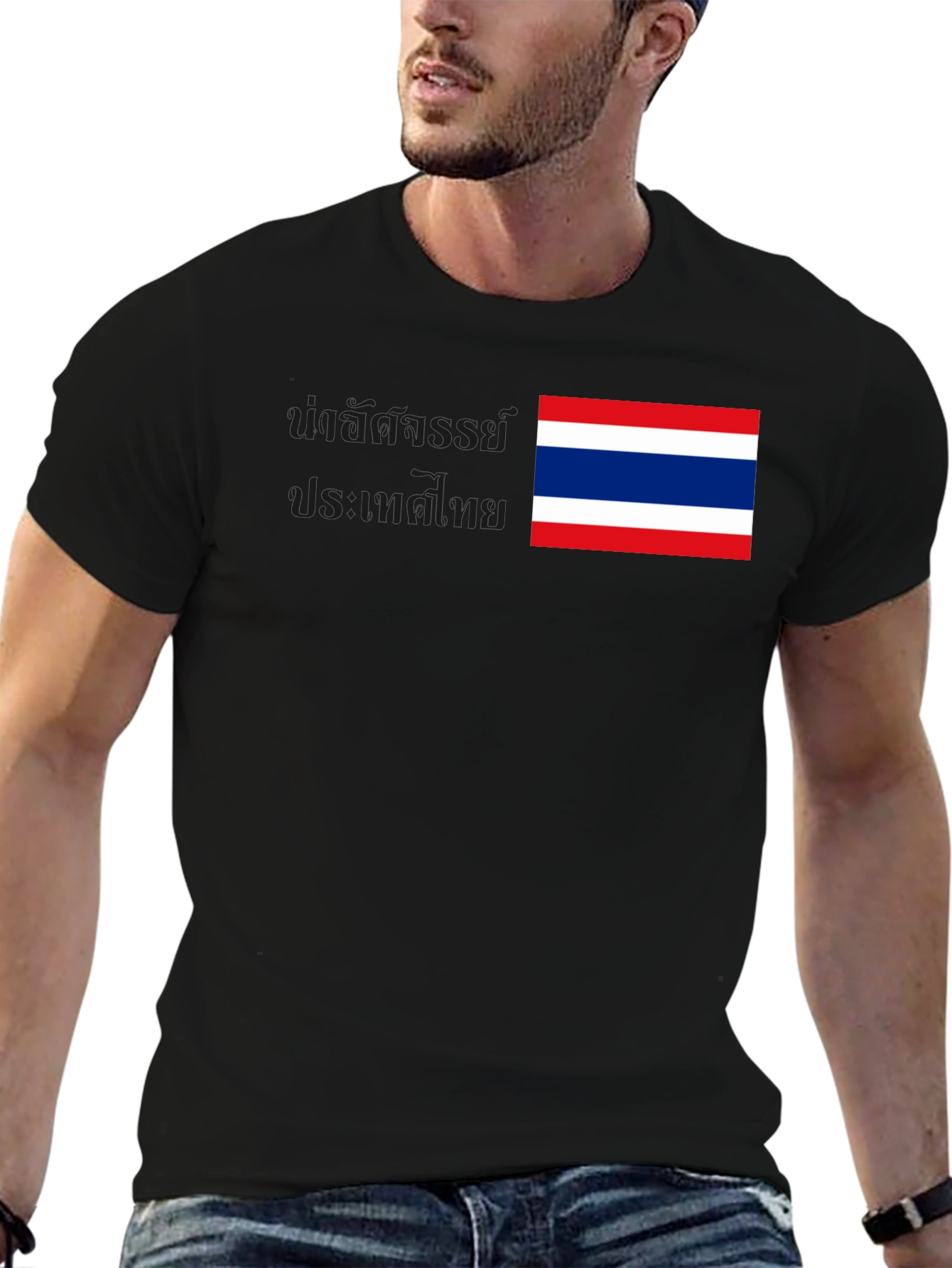 Thailand Flag Graphic Tee - Black Cotton T-Shirt