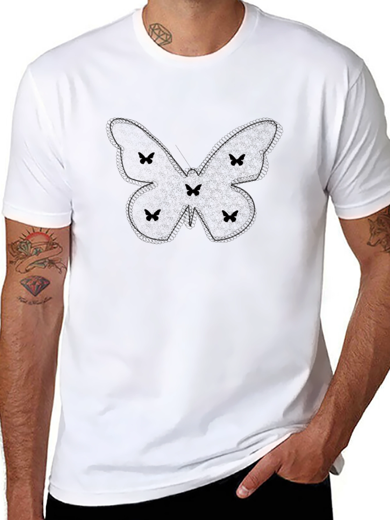 Butterfly Graphic Print Black T-Shirt for Men
