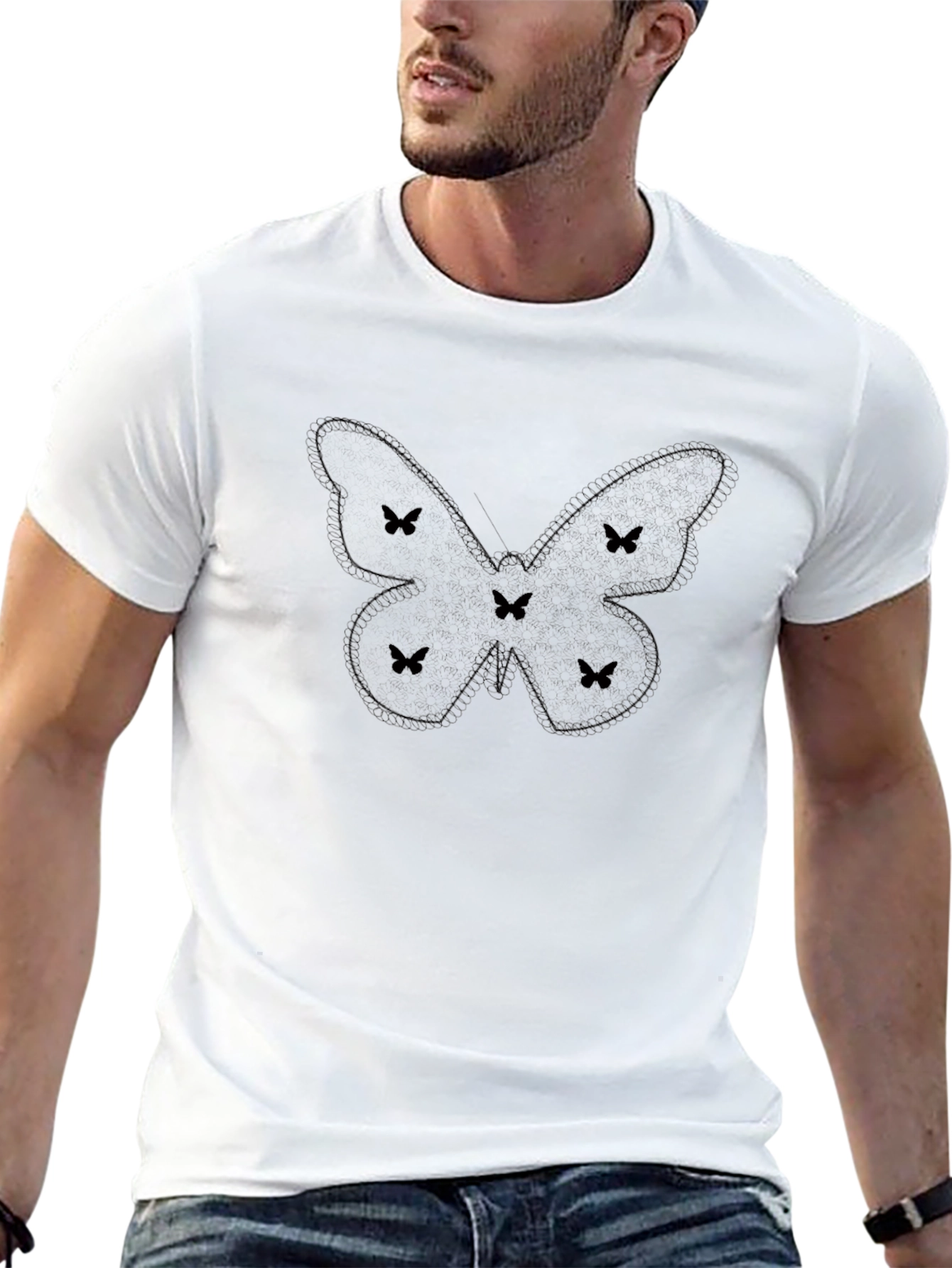 Butterfly Graphic Print Black T-Shirt for Men