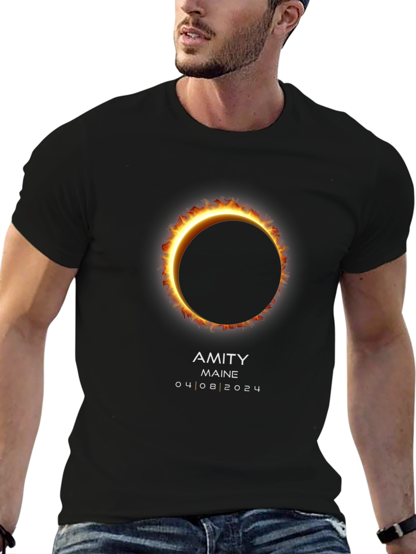 Amity Maine Eclipse 2024 Black T-Shirt