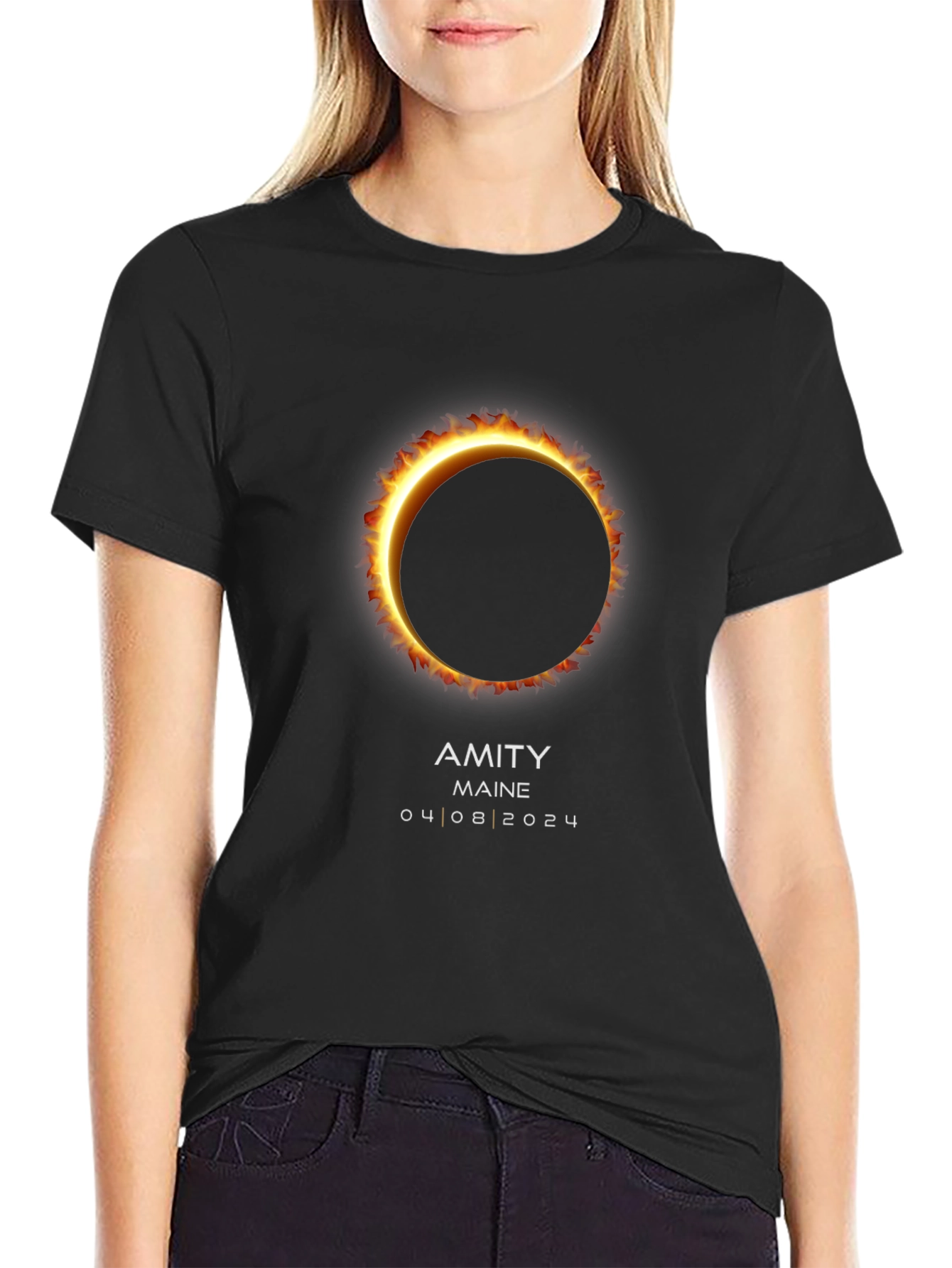 Amity Maine Eclipse 2024 Black T-Shirt