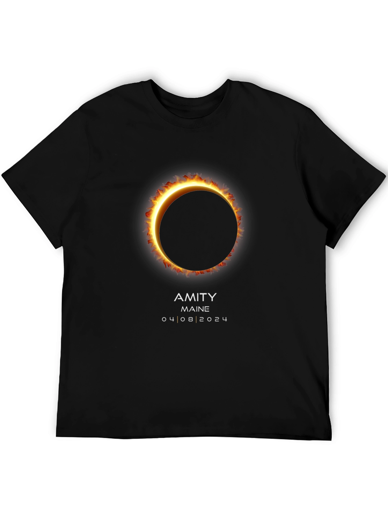 Amity Maine Eclipse 2024 Black T-Shirt