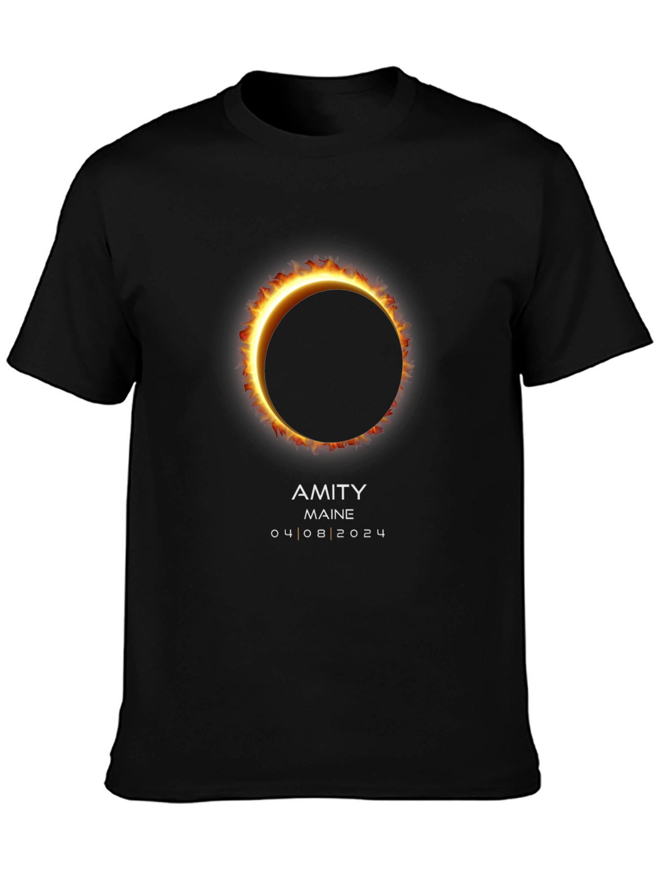 Amity Maine Eclipse 2024 Black T-Shirt