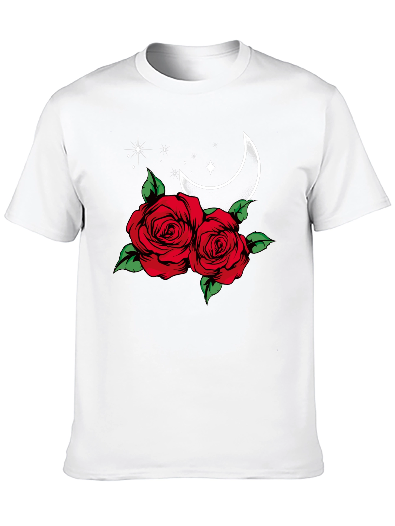 Roses Moon Star Graphic Black Tee