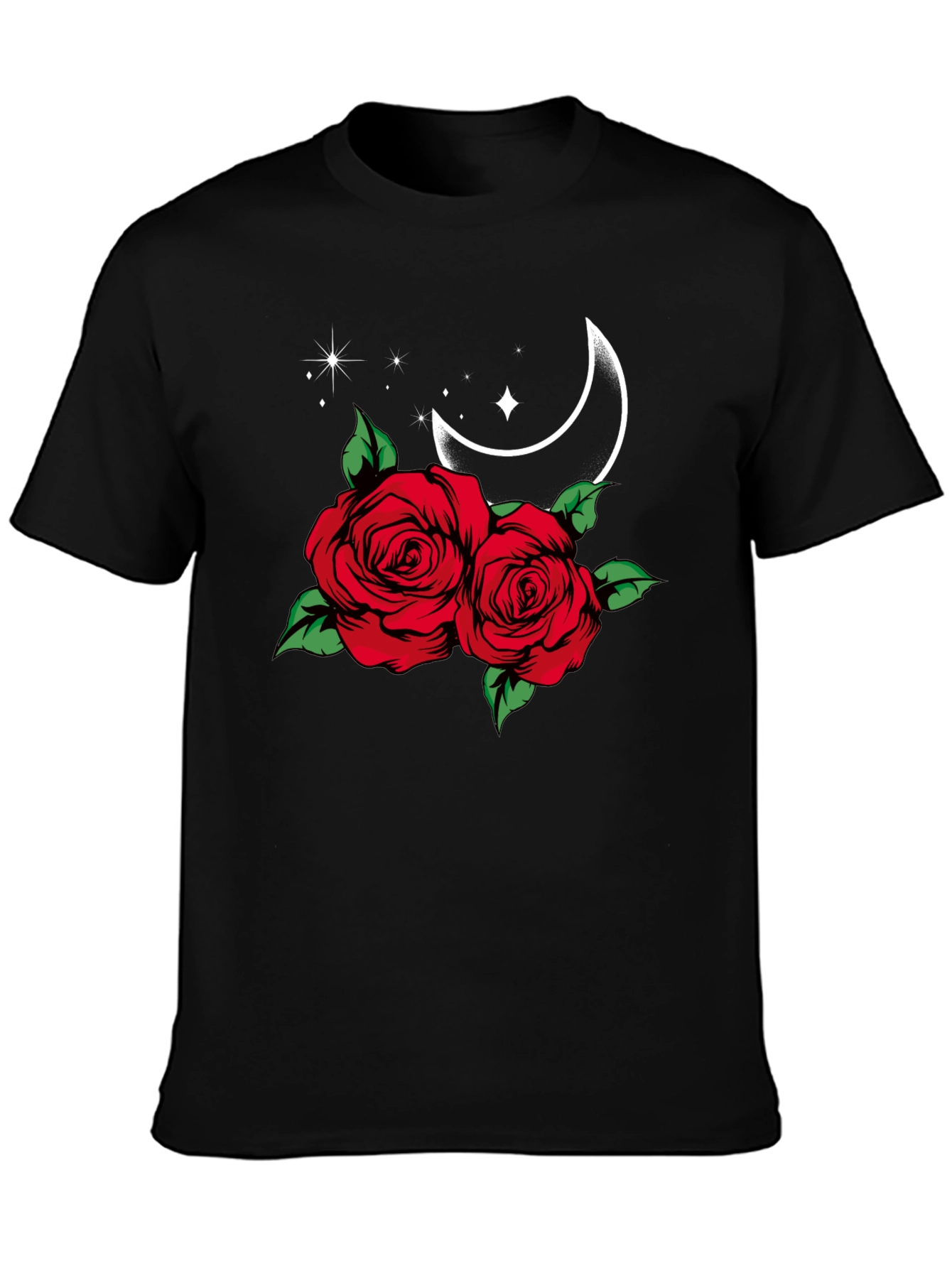 Roses Moon Star Graphic Black Tee