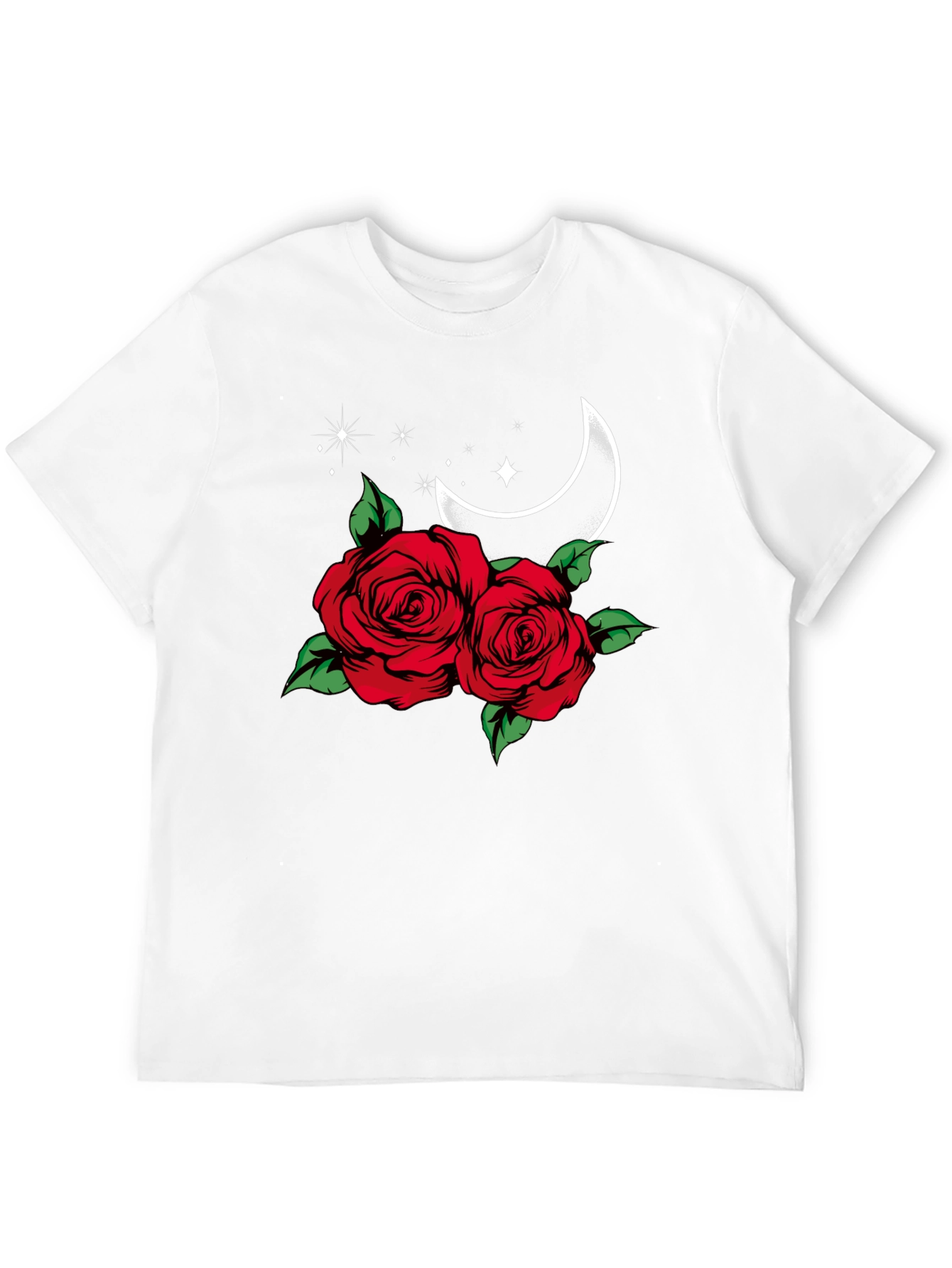 Roses Moon Star Graphic Black Tee