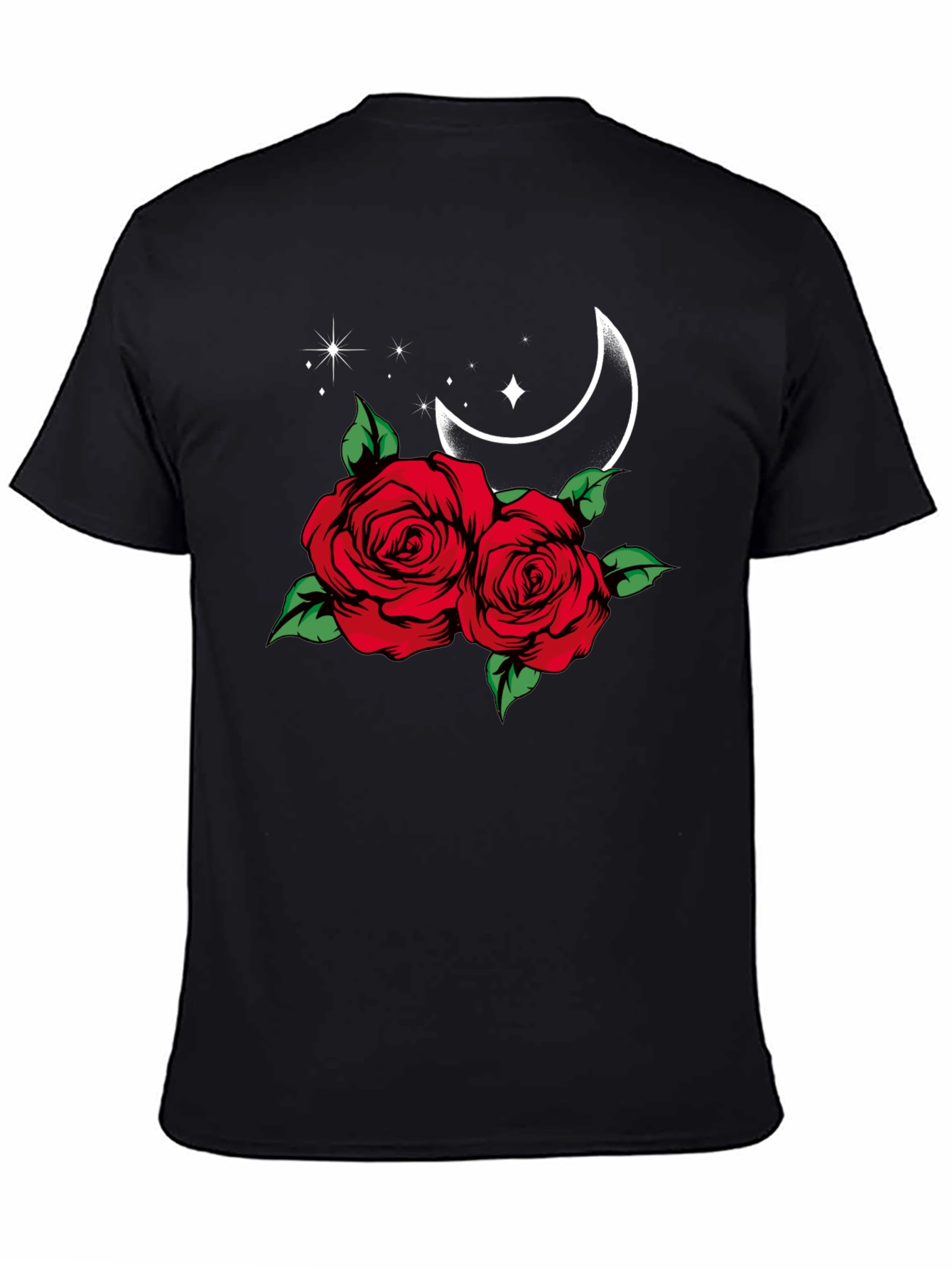 Roses Moon Star Graphic Black Tee