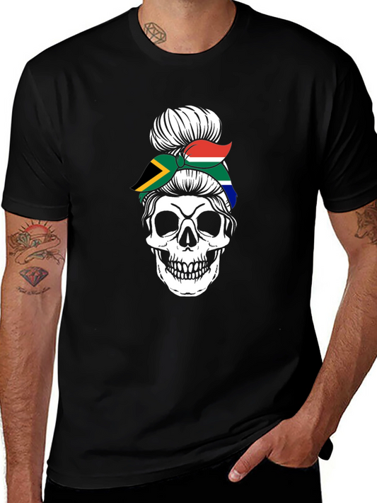 South Africa Skull Messy Bun T-Shirt
