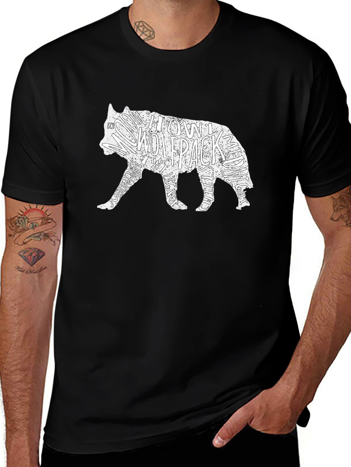 Wolfpack Graphic T-Shirt - Black Crew Neck Tee