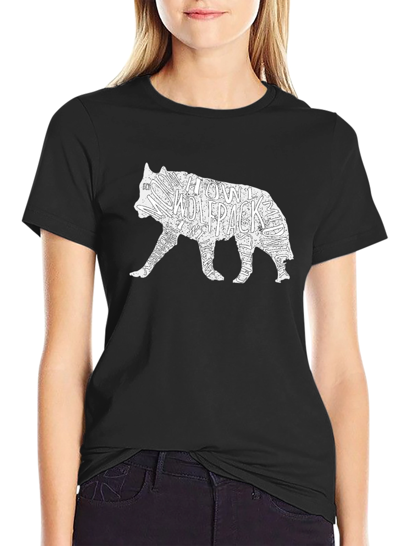 Wolfpack Graphic T-Shirt - Black Crew Neck Tee