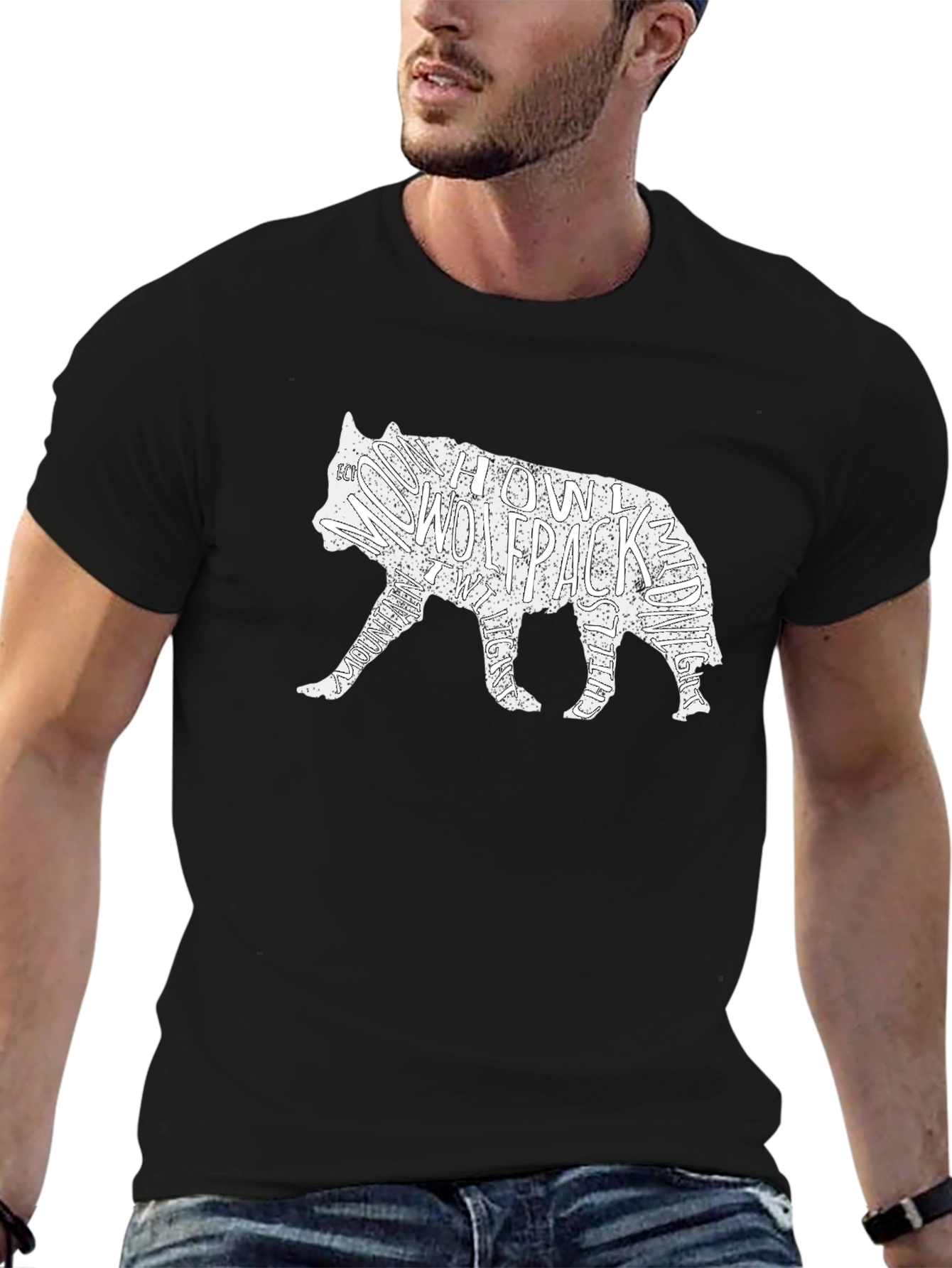 Wolfpack Graphic T-Shirt - Black Crew Neck Tee