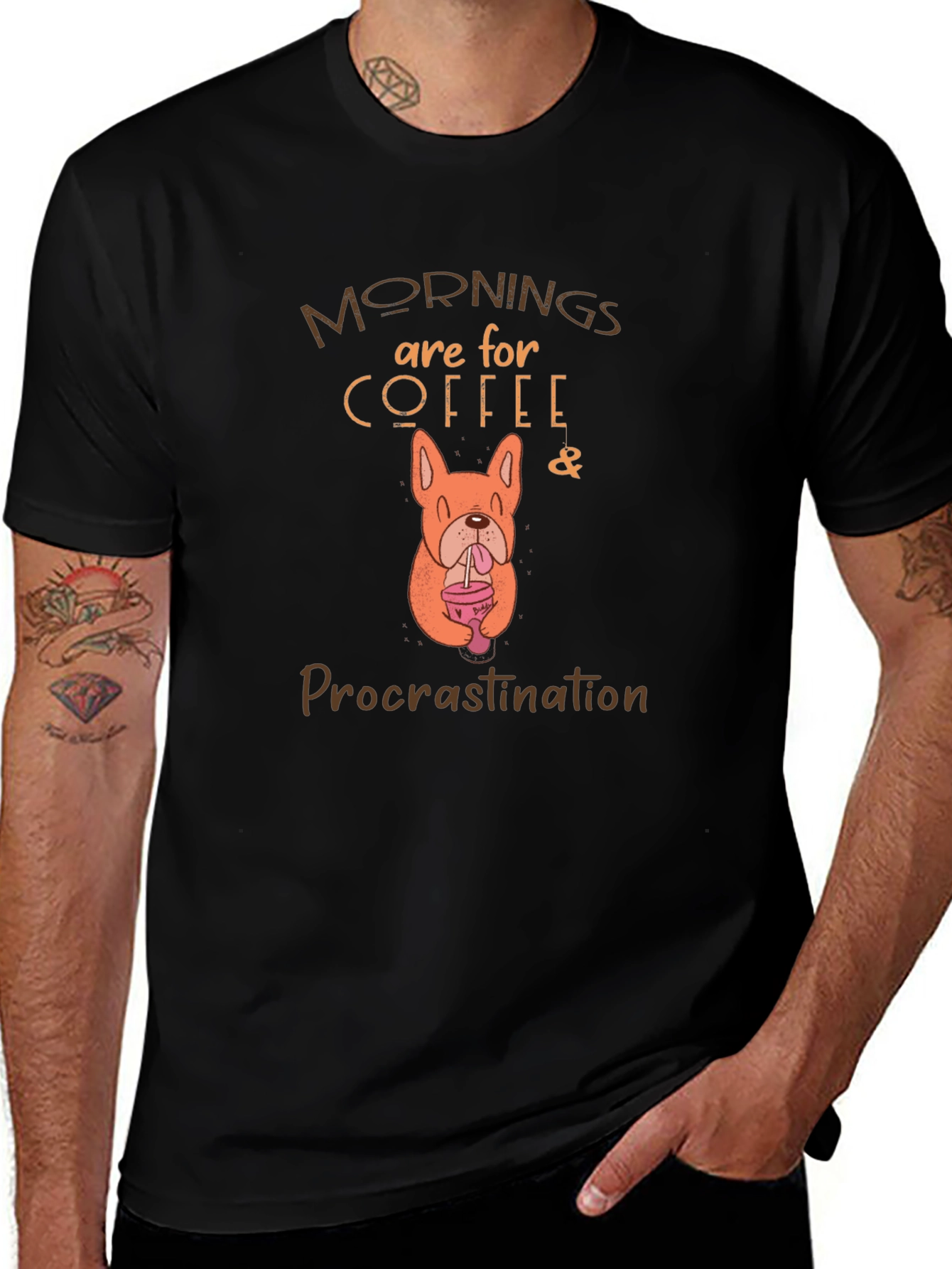 Coffee & Procrastination Dog Graphic T-Shirt