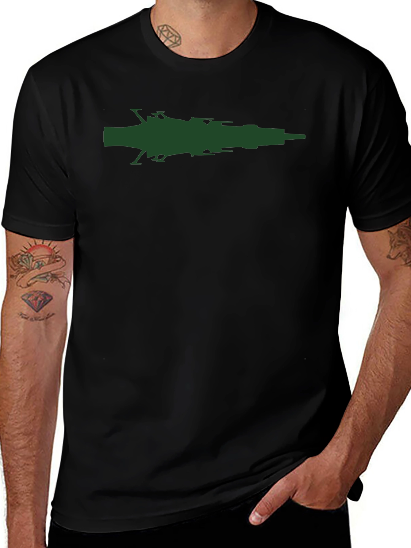 Sci-Fi Spaceship Graphic Tee - Black
