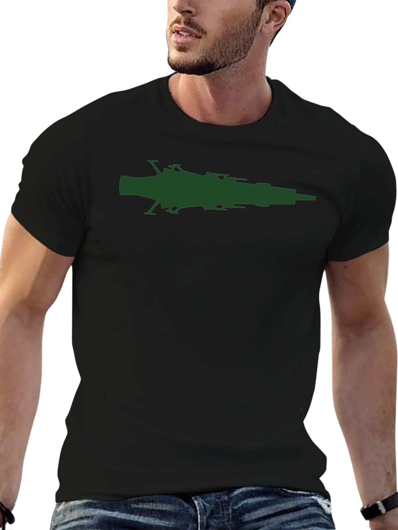 Sci-Fi Spaceship Graphic Tee - Black