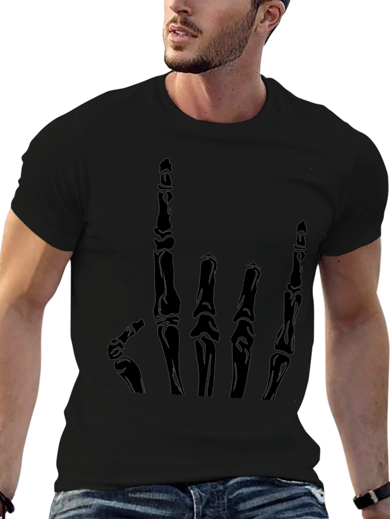 Skeleton Hand Graphic T-Shirt - Black