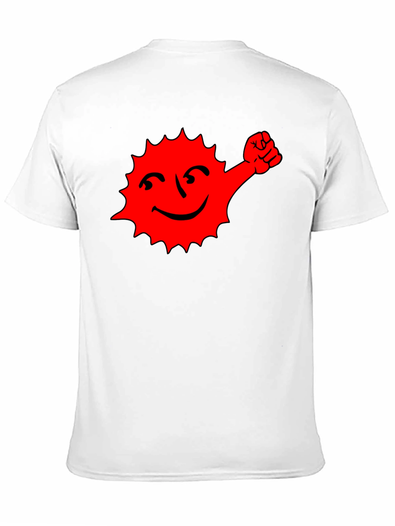 Black T-Shirt with Red Cartoon Sun Graphic