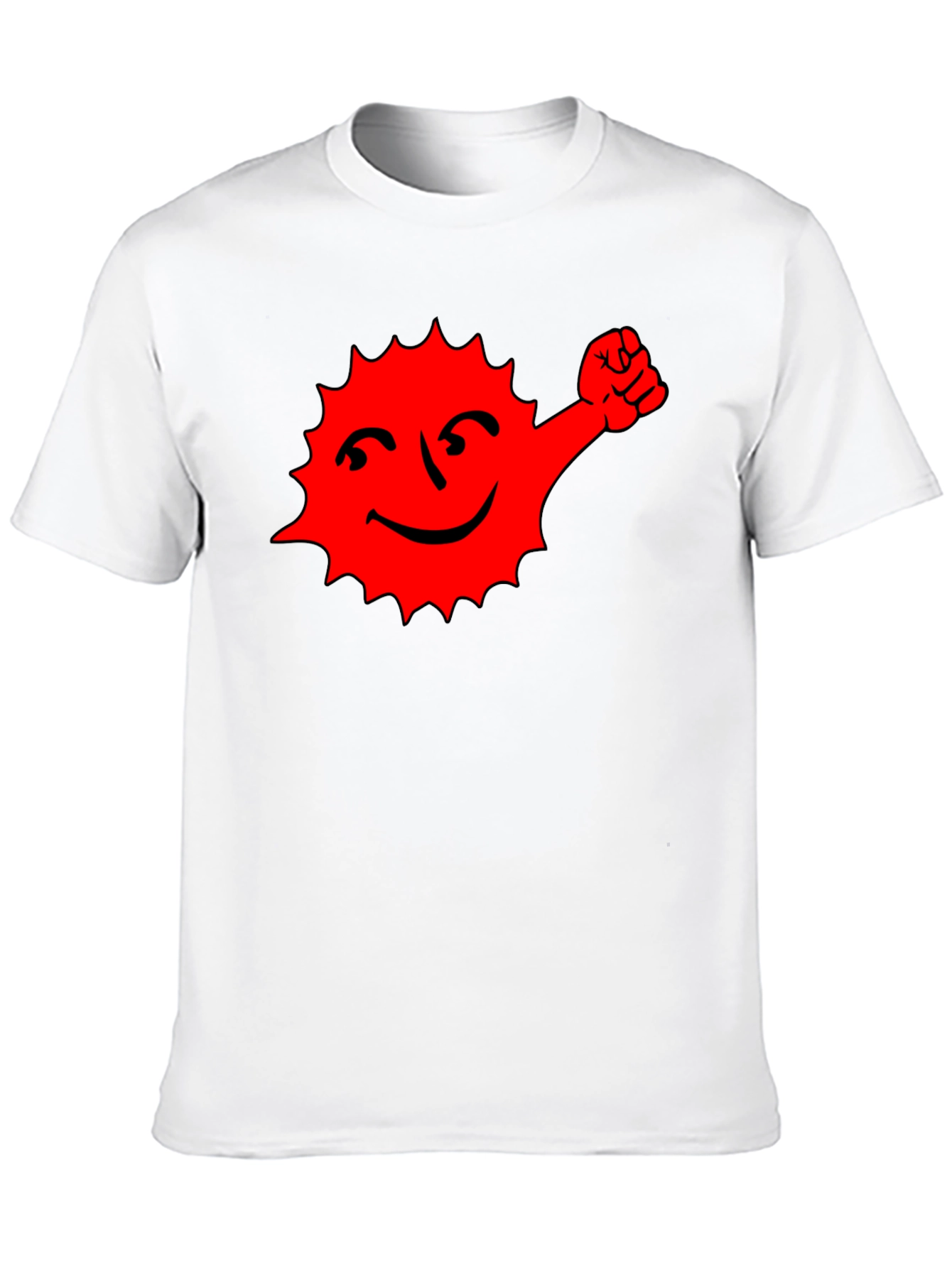Black T-Shirt with Red Cartoon Sun Graphic