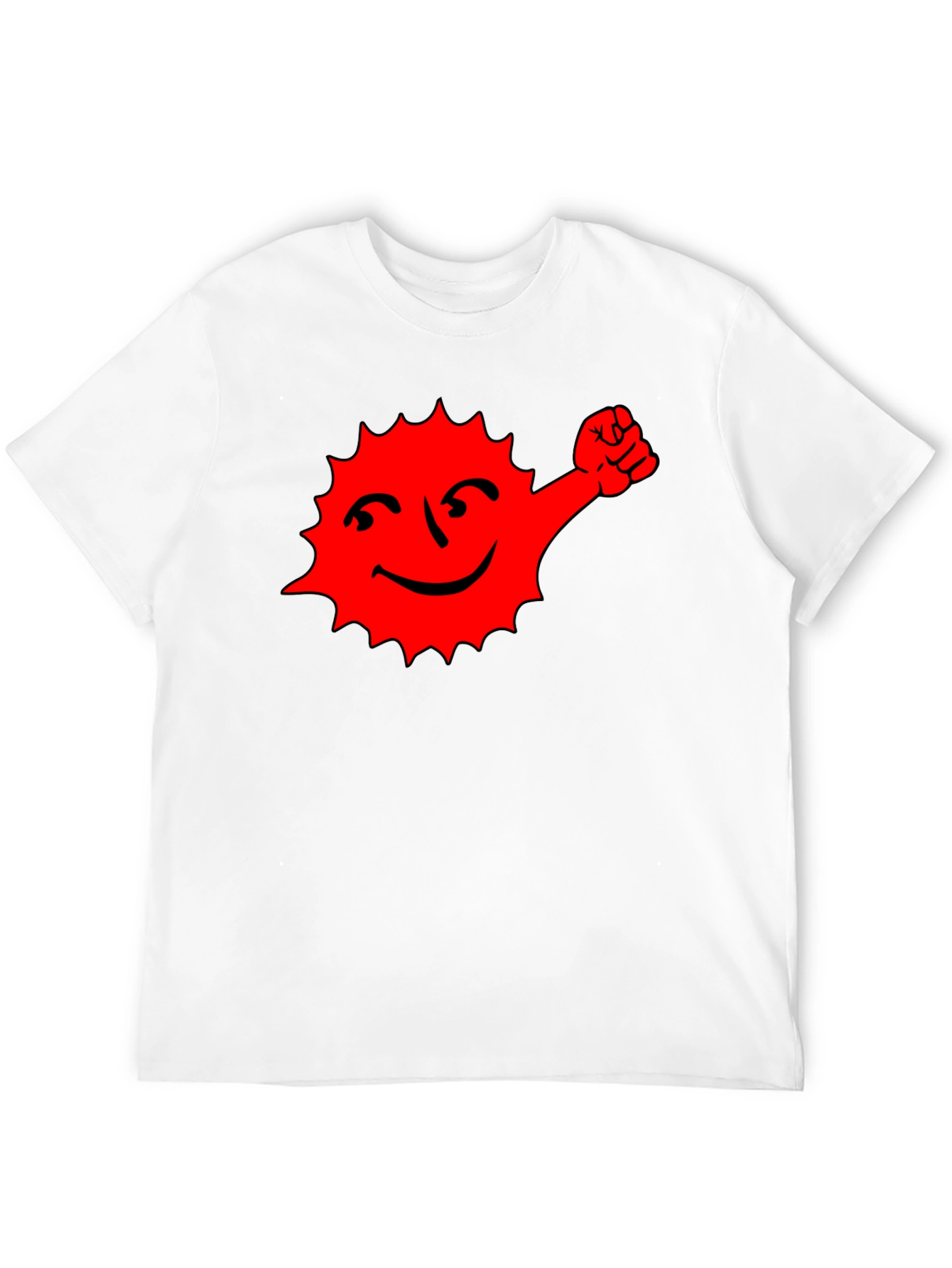 Black T-Shirt with Red Cartoon Sun Graphic