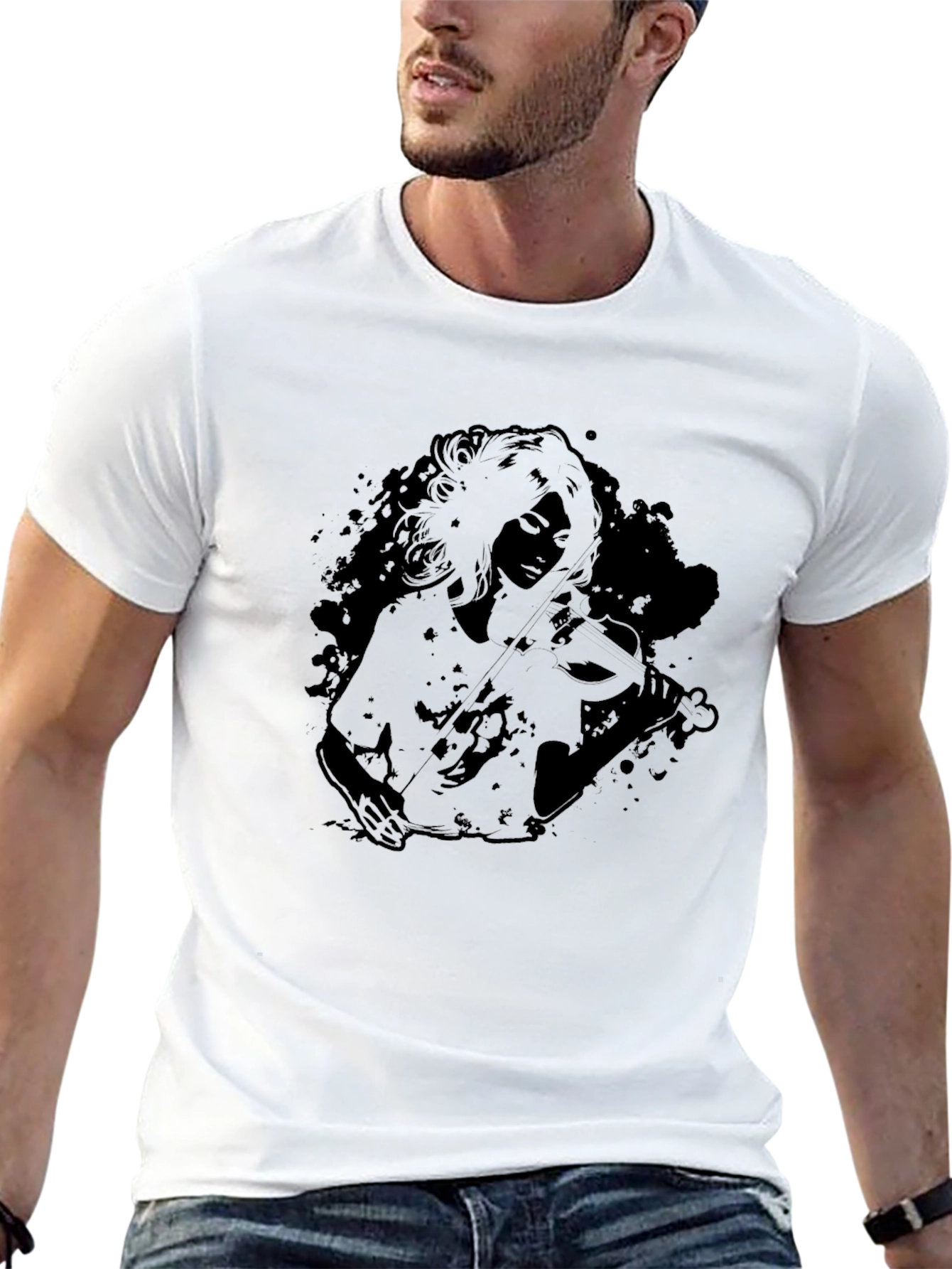 Black Graphic Tee - Woman Playing Violin