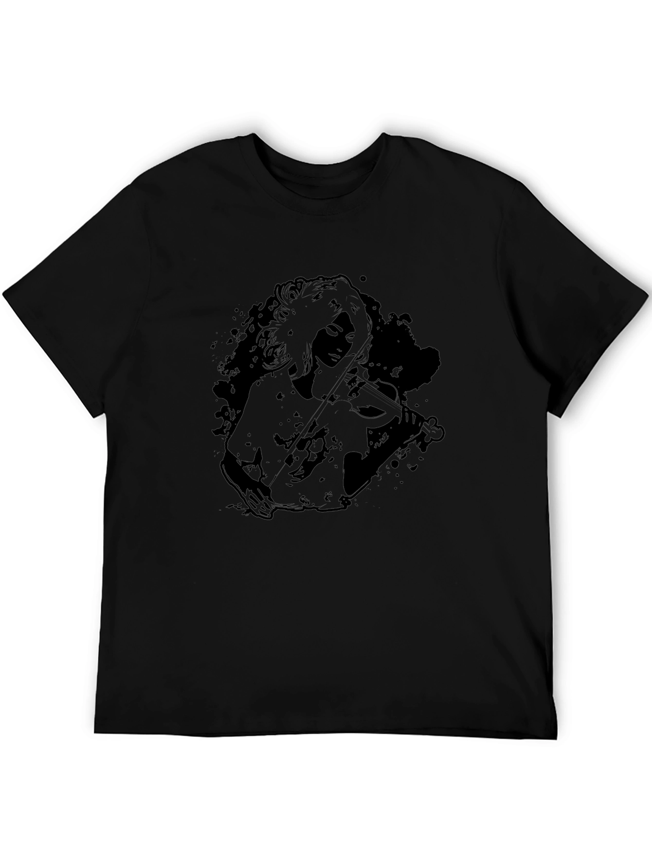 Black Graphic Tee - Woman Playing Violin