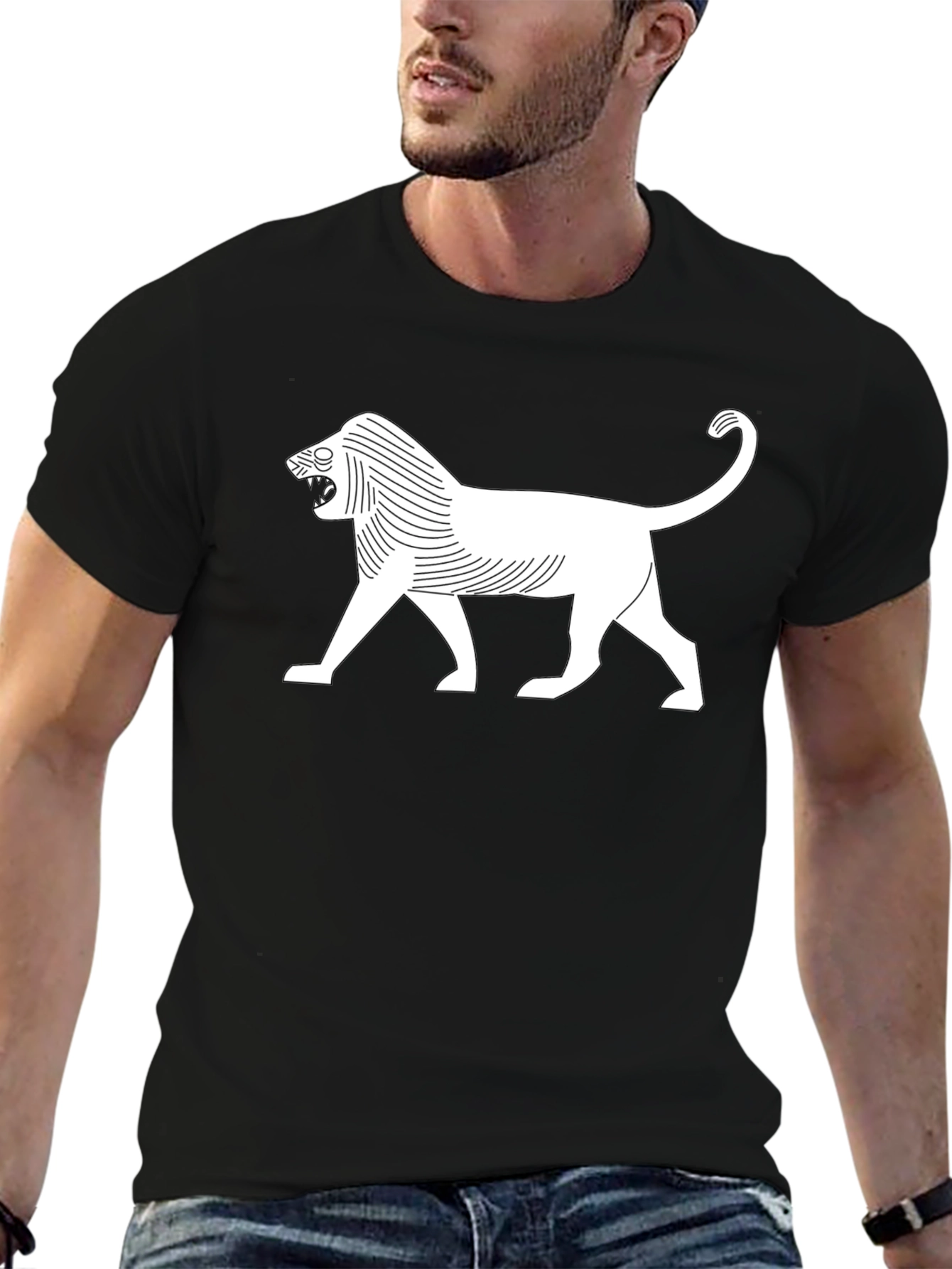 Stylized Lion Graphic T-Shirt - Black