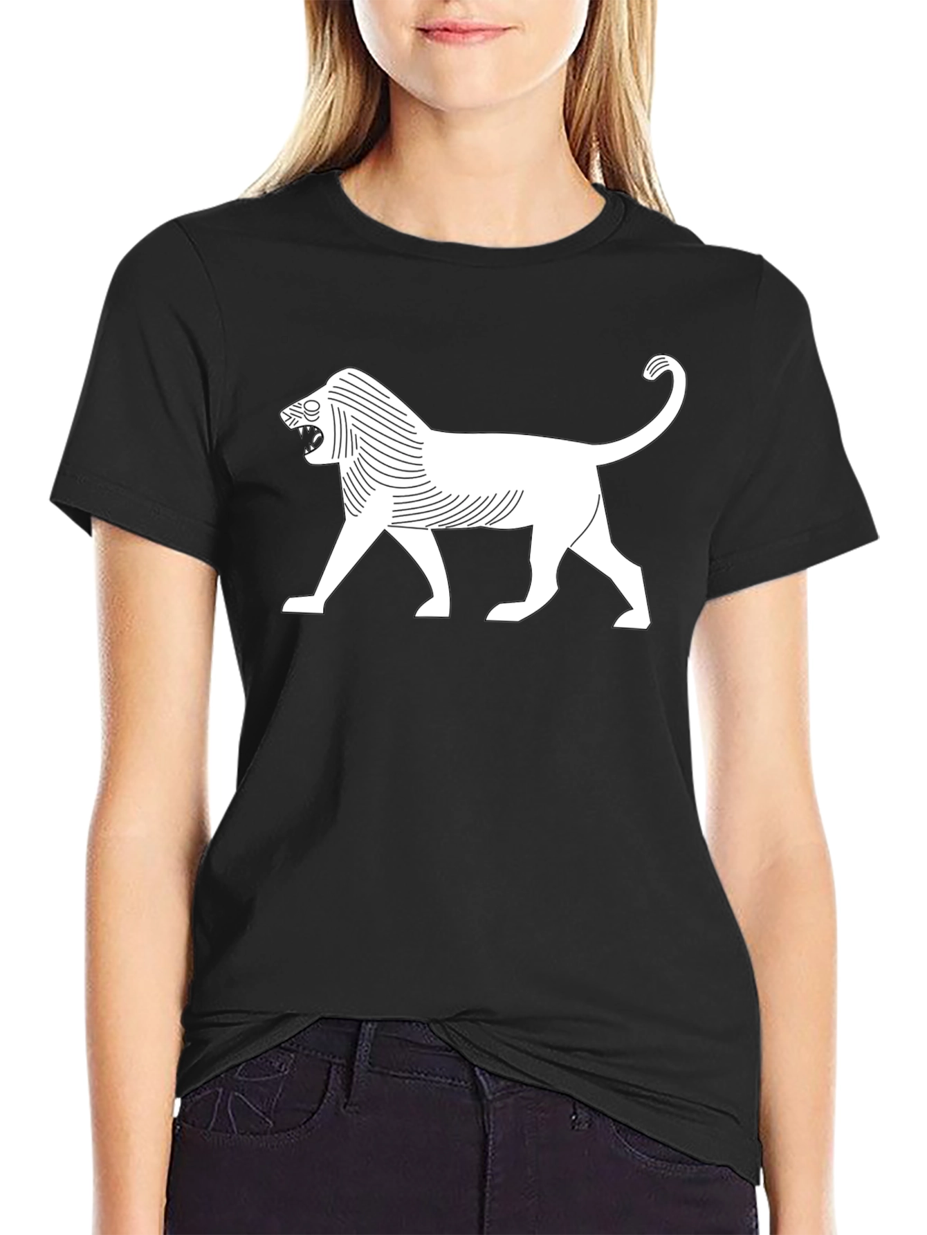 Stylized Lion Graphic T-Shirt - Black