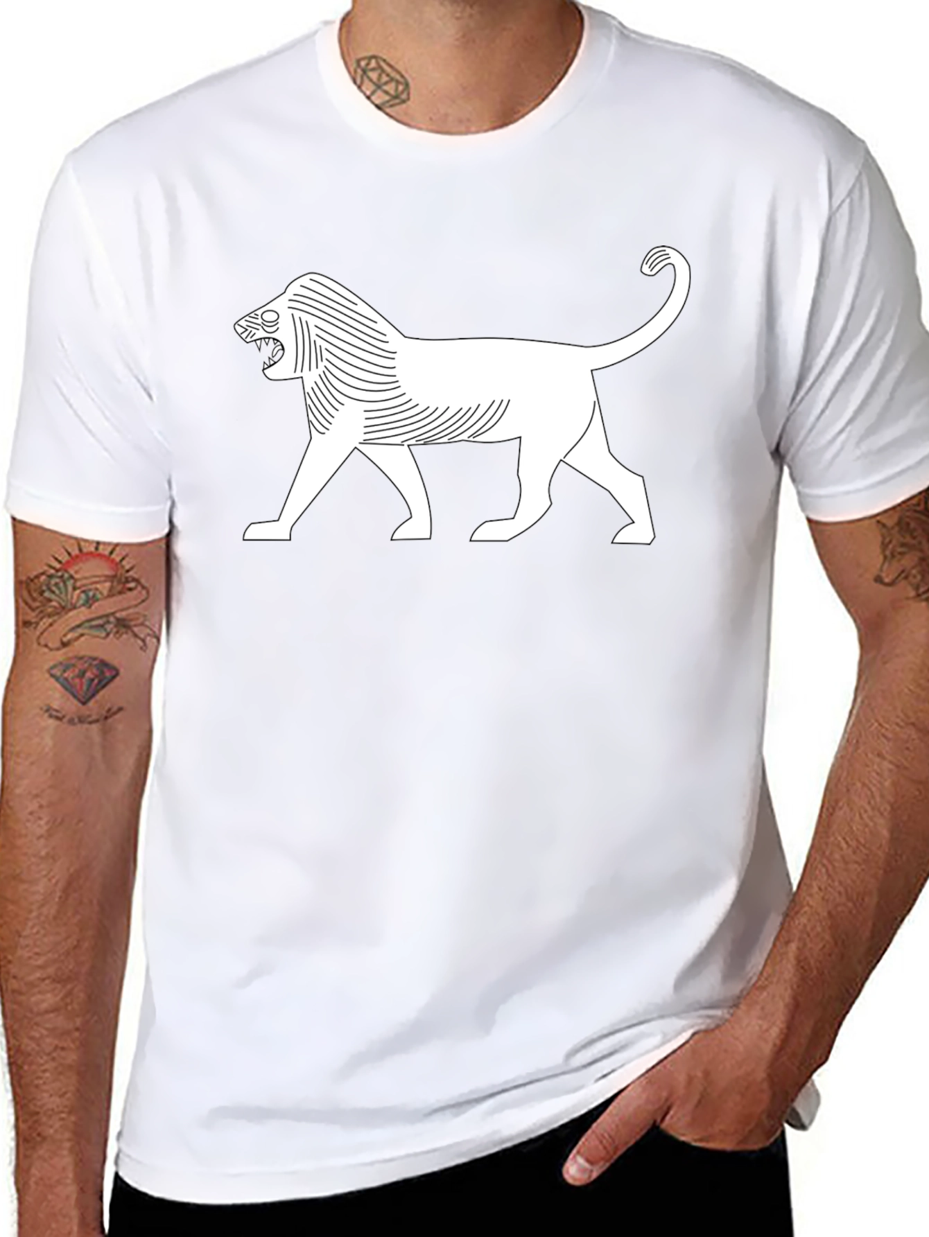 Stylized Lion Graphic T-Shirt - Black