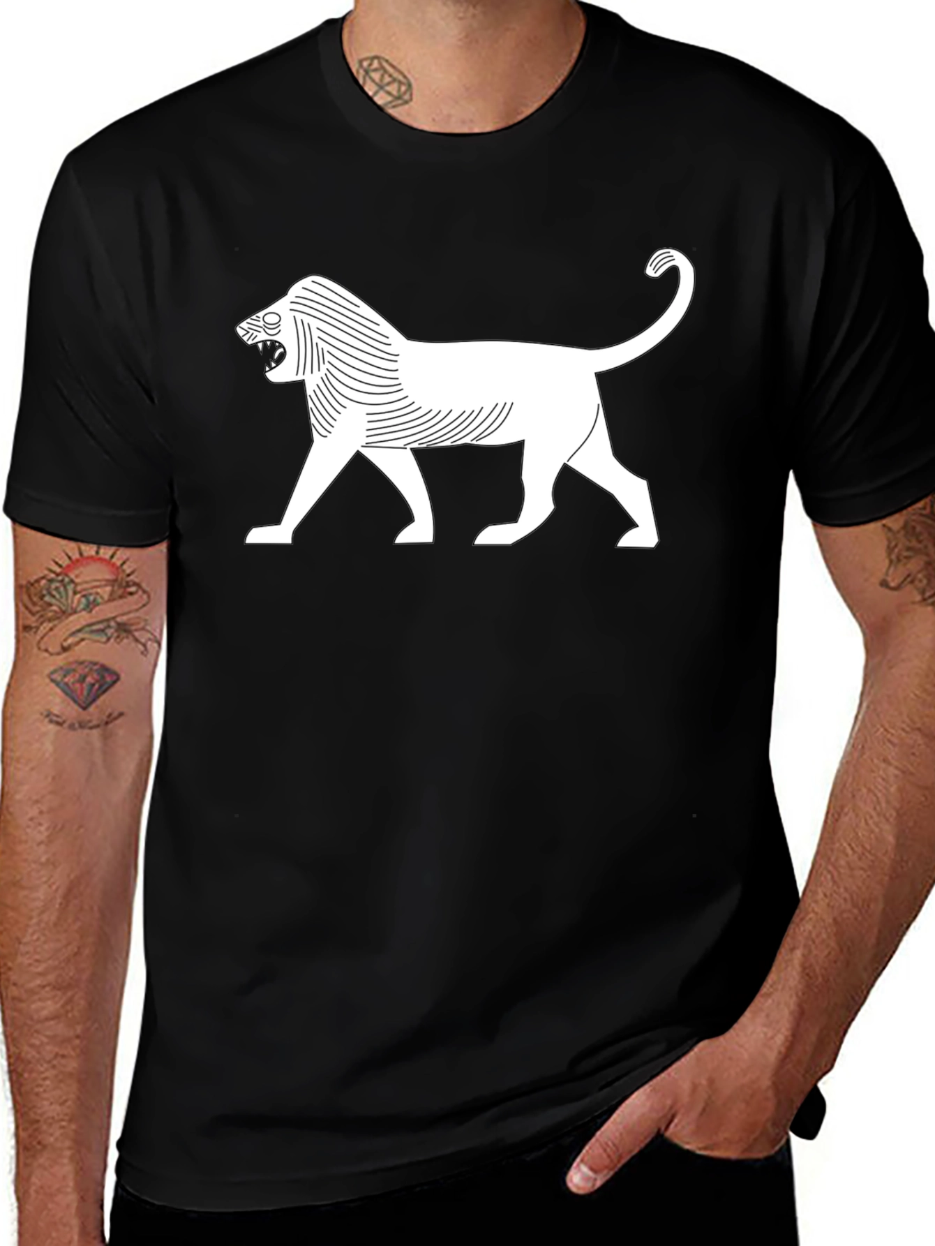 Stylized Lion Graphic T-Shirt - Black
